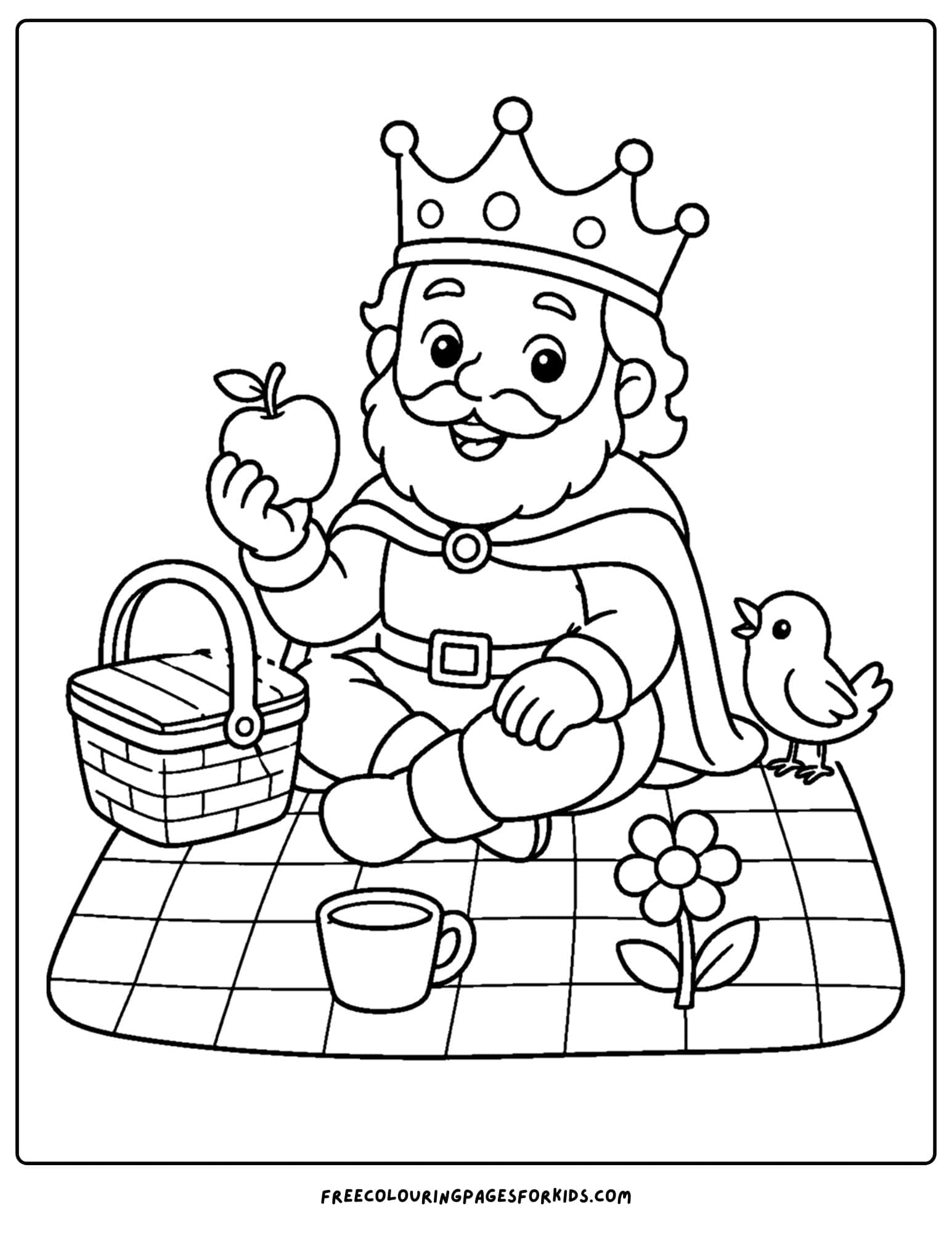 a coloring page of a king having a picnic lunch