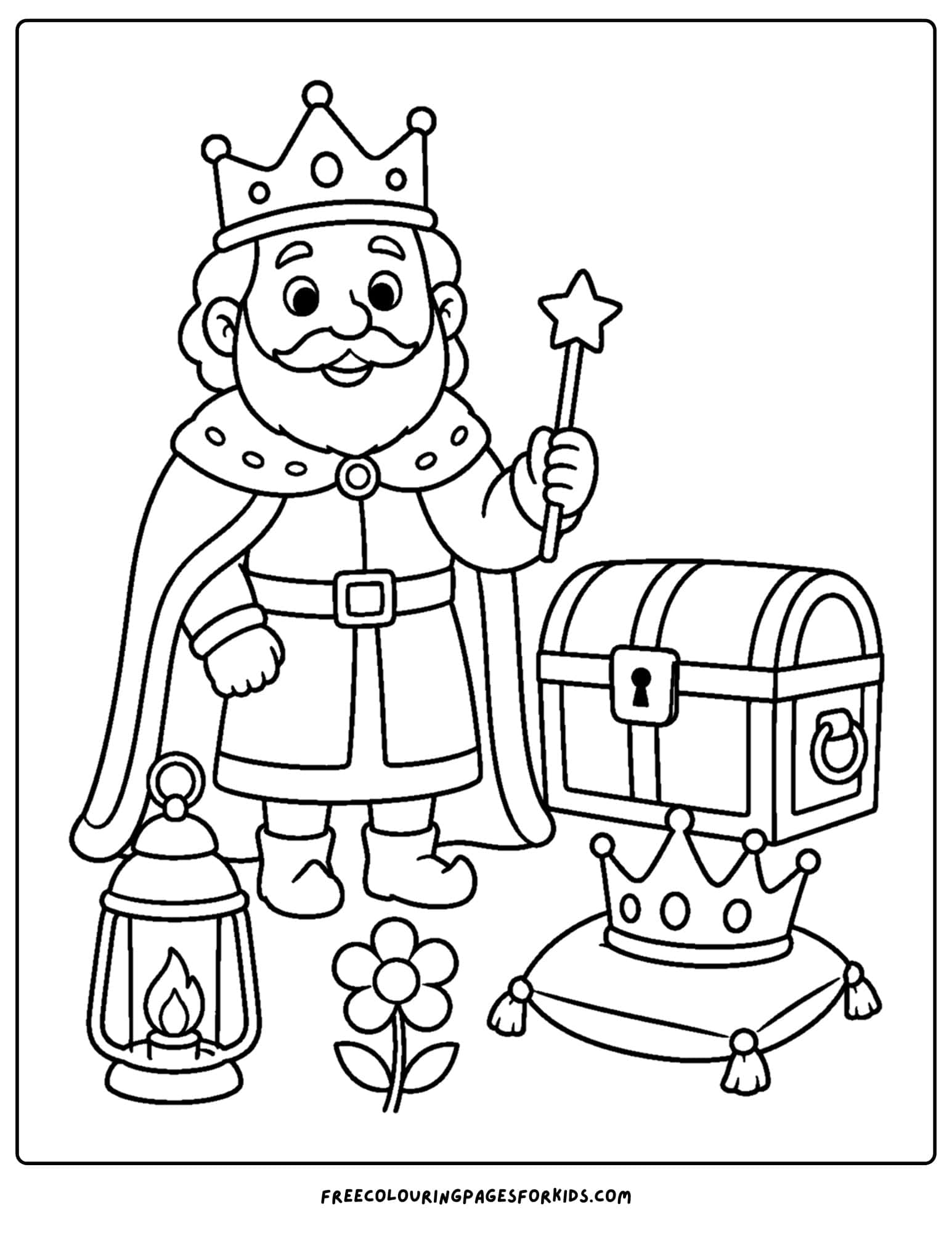 a coloring page of a king holding a magic wand