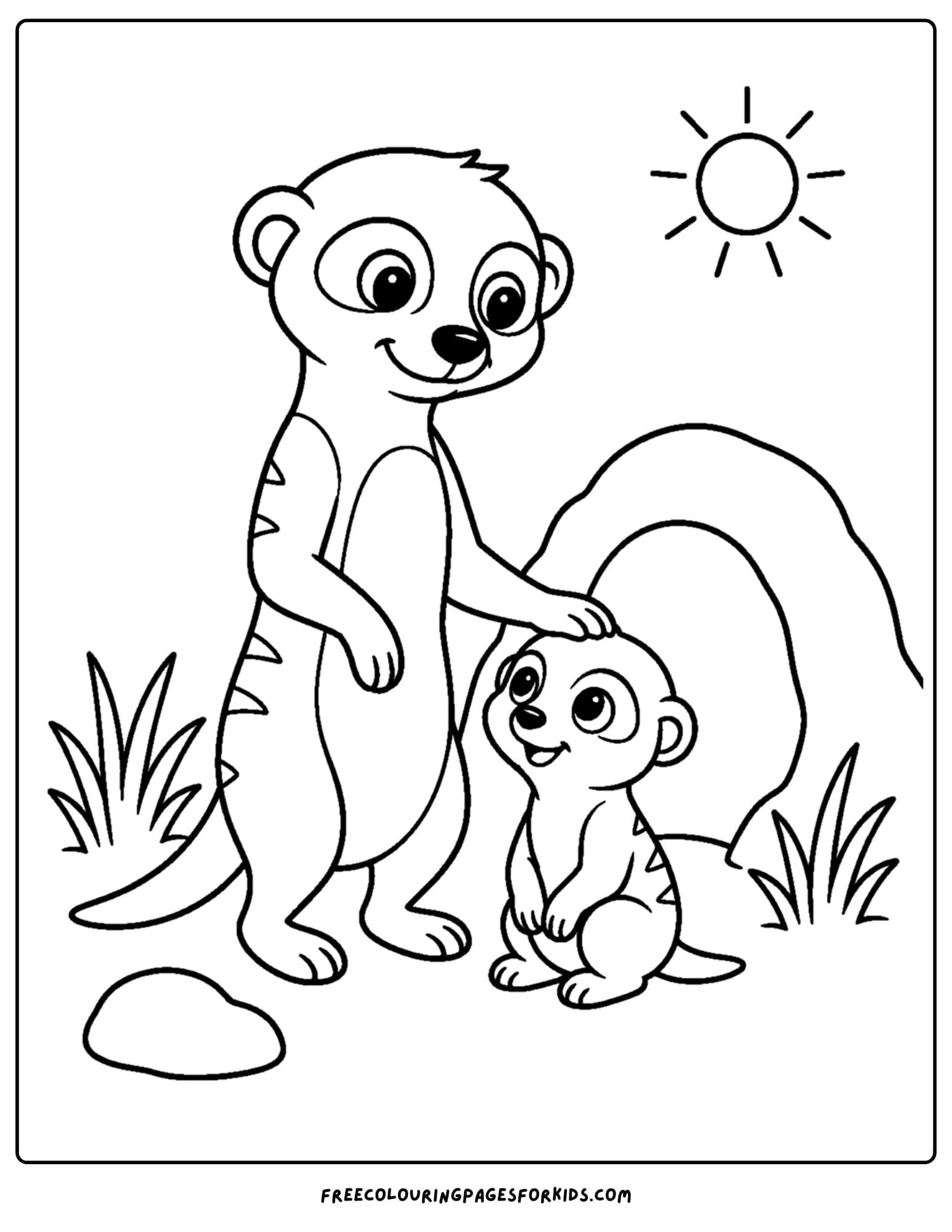 a coloring page of a meerkat and baby together