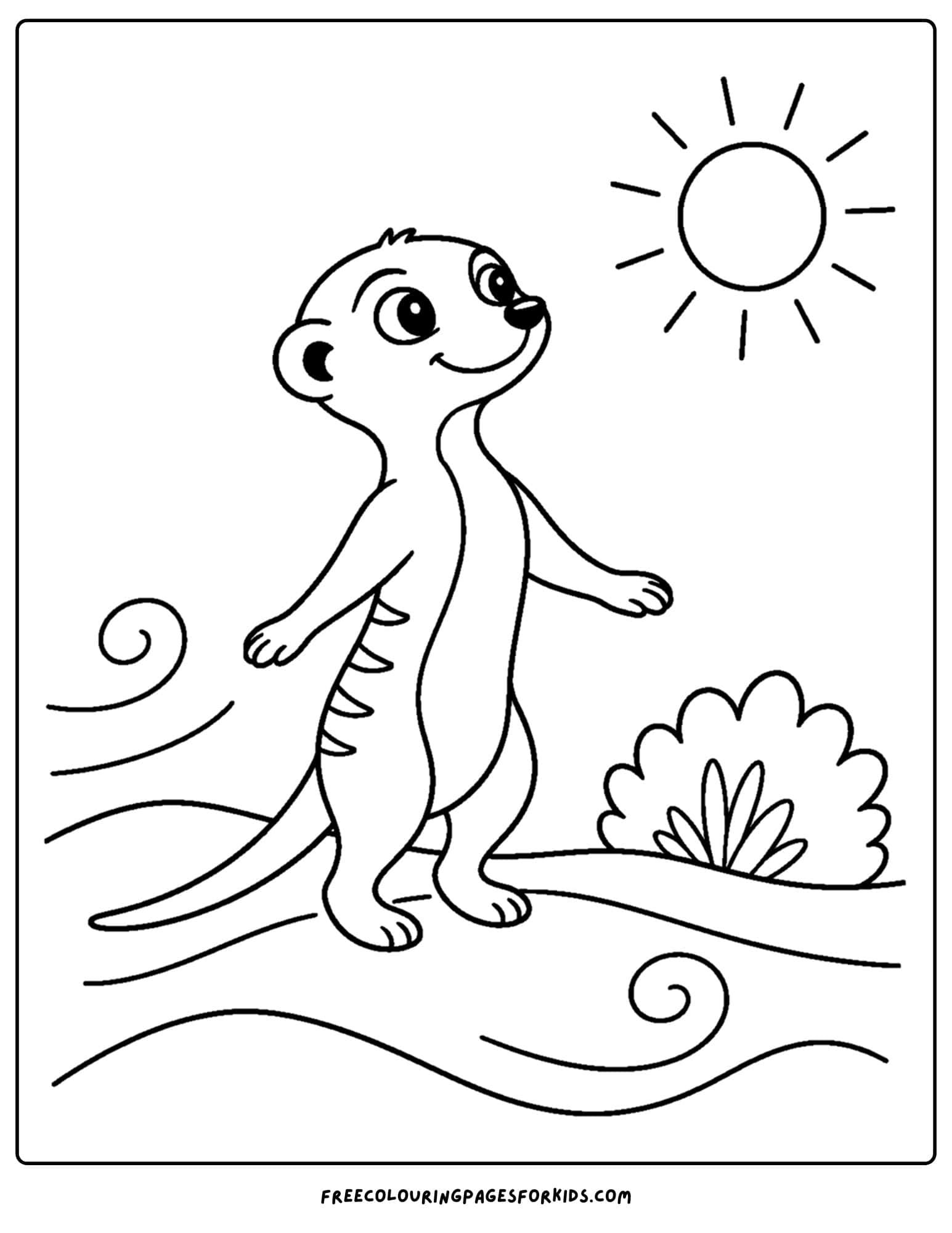 a coloring page of a meerkat enjoying the breeze on a hot day