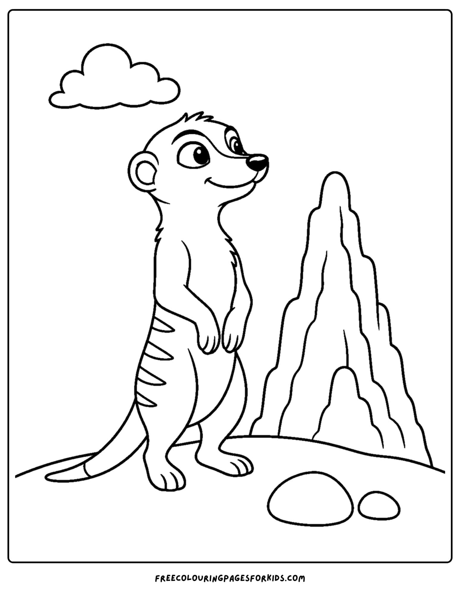 a coloring page of a meerkat on sentry duty