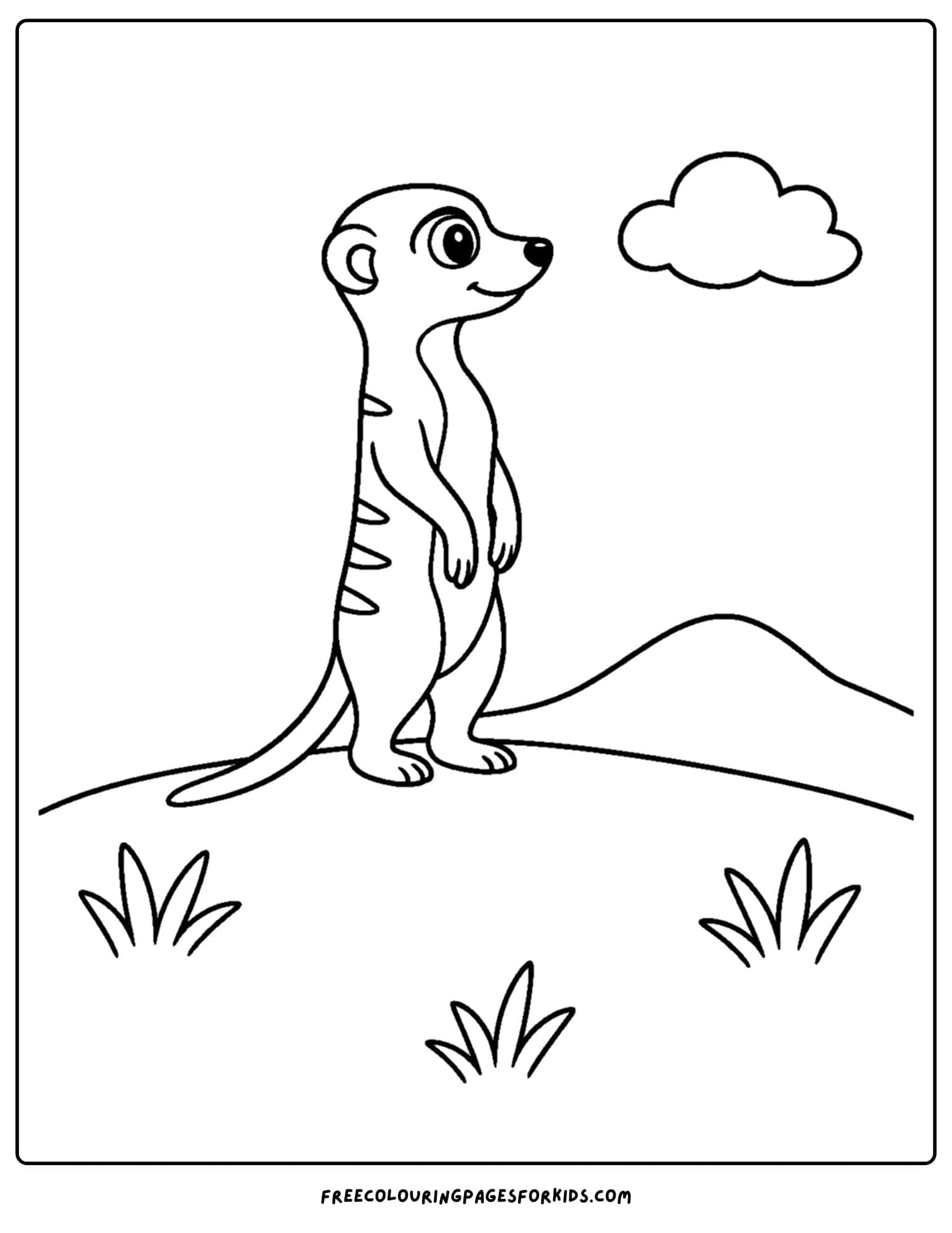 a coloring page of a meerkat standing on a plain looking