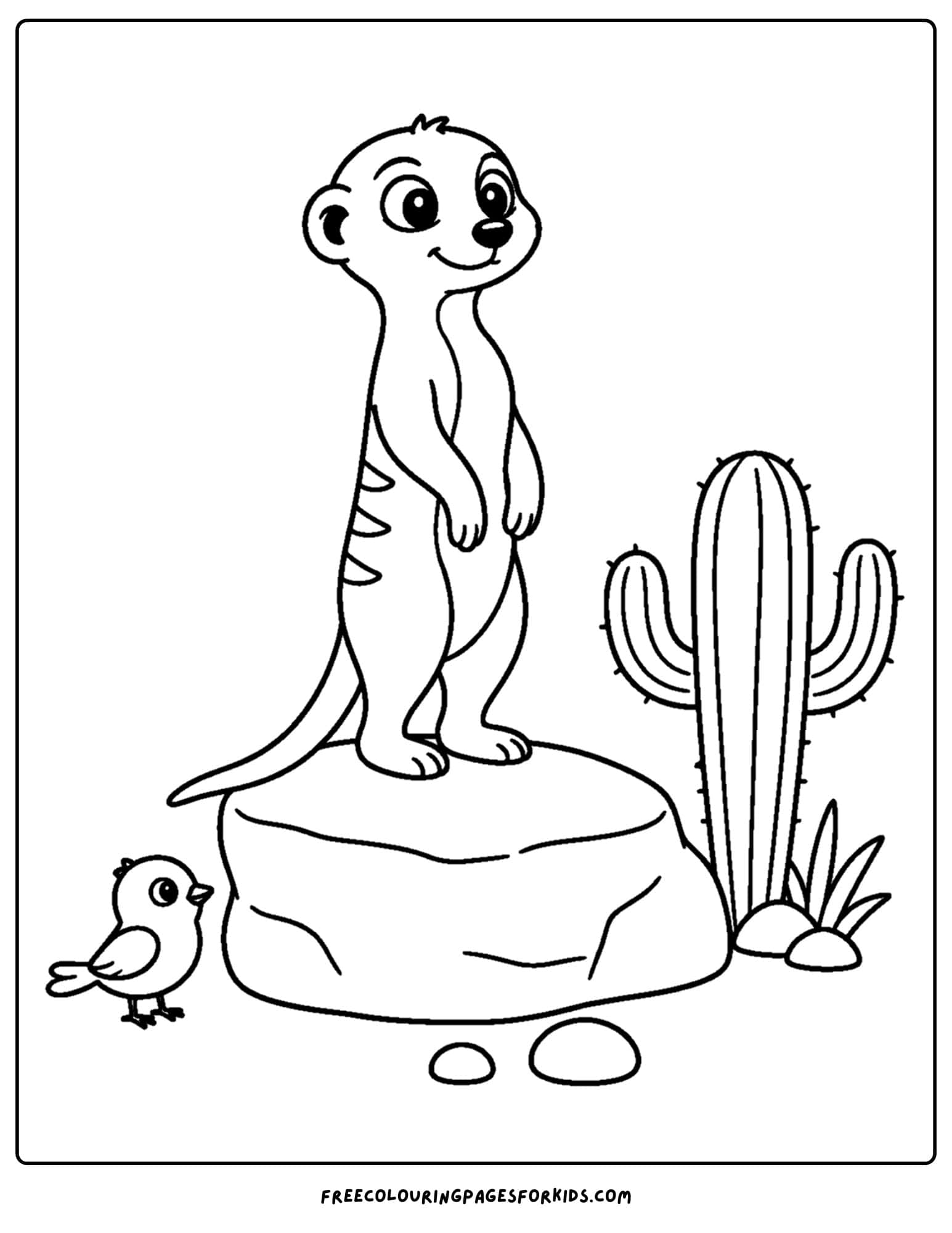 a coloring page of a meerkat standing up on a rock