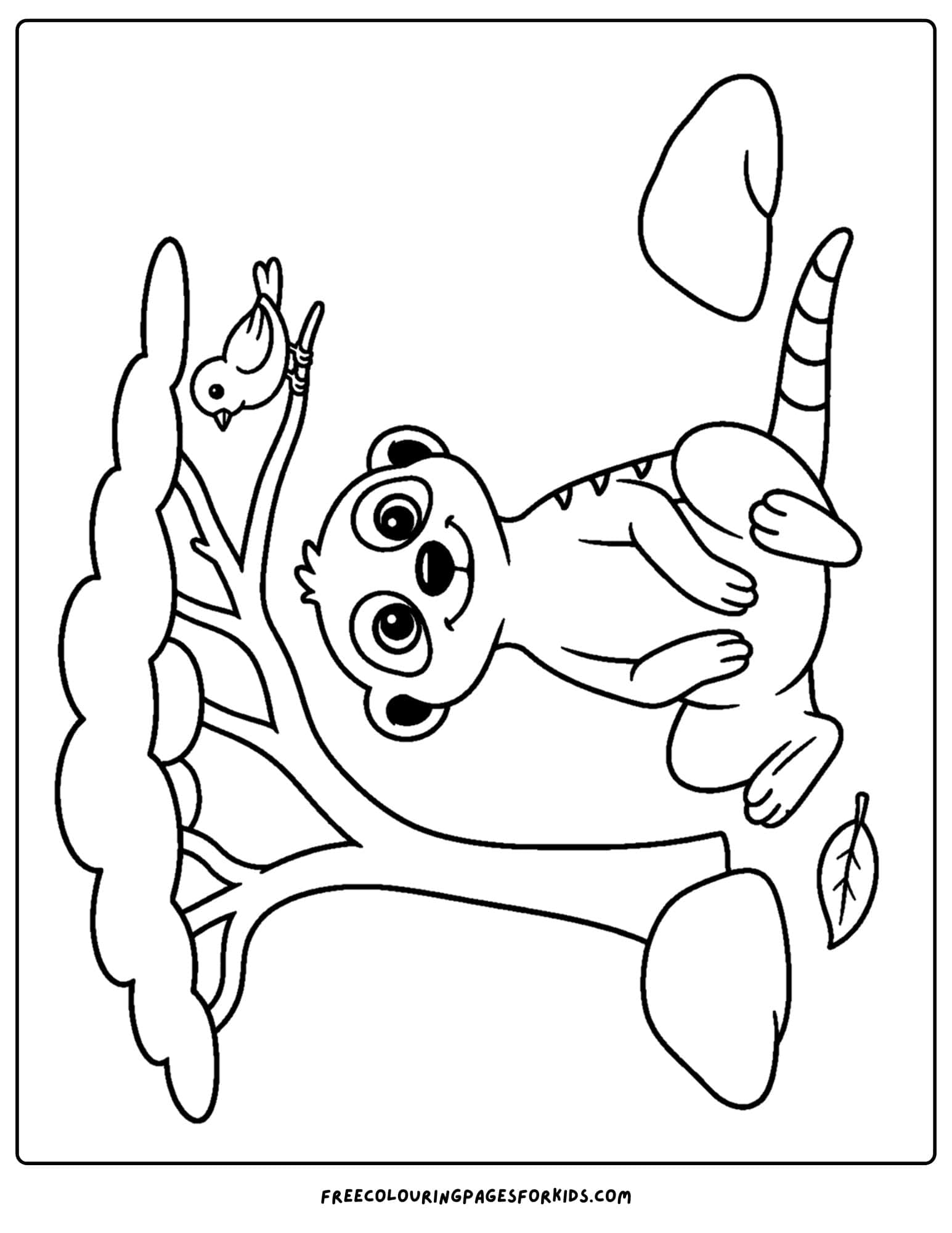 a coloring page of a meerkat sitting under the shade of an acacia tree