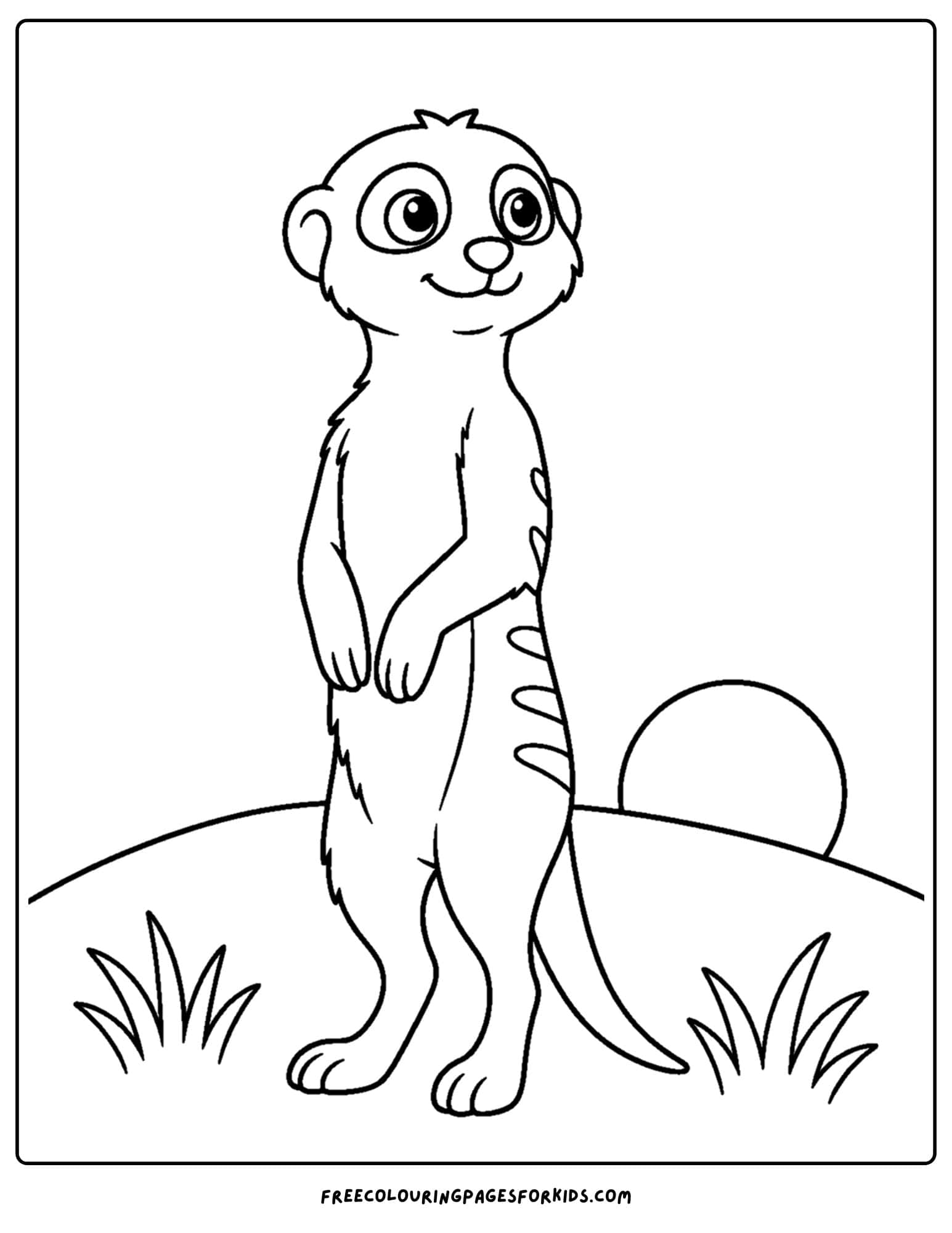 a coloring page of a meerkat looking around at sunset