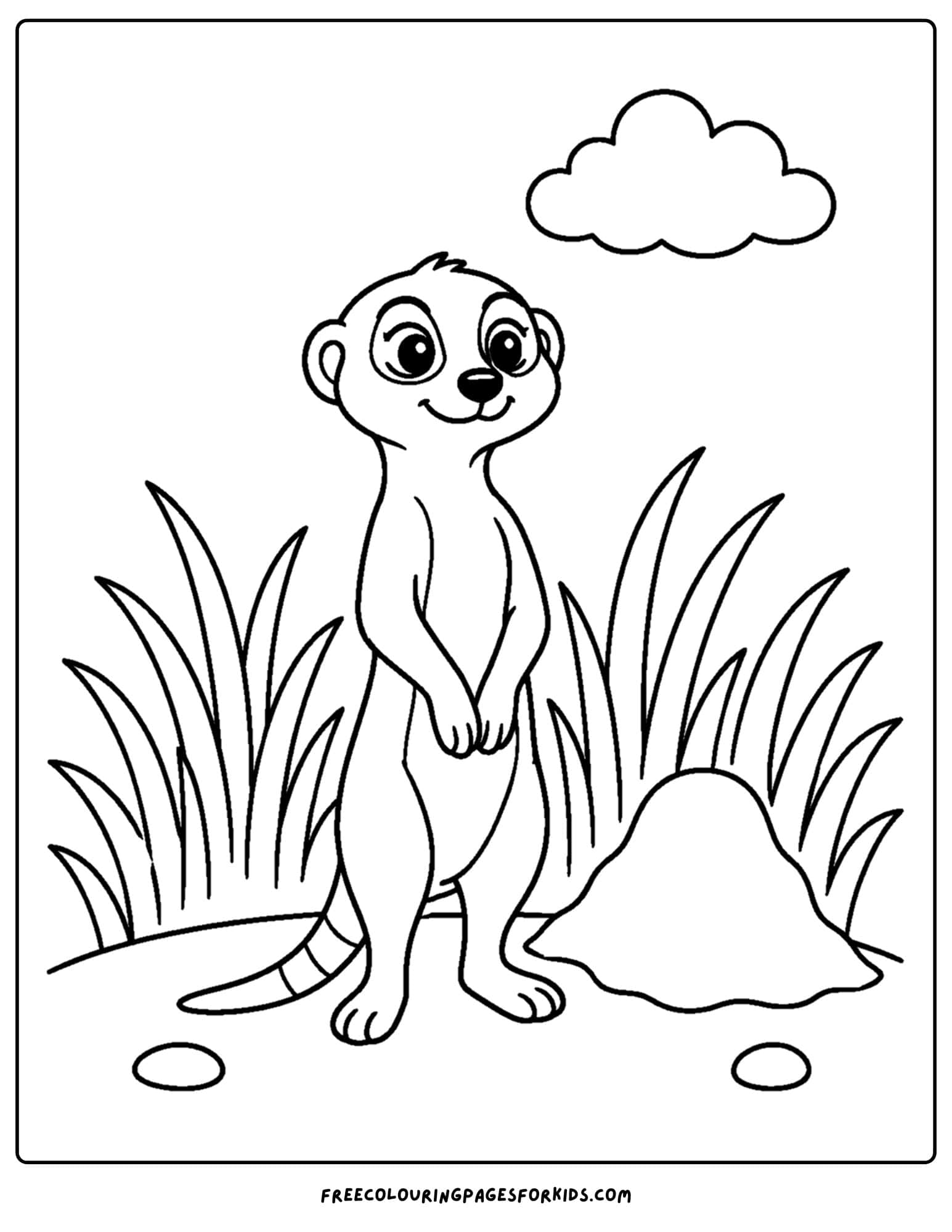 a coloring page of a meerkat standing in a patch of grass on its hind legs