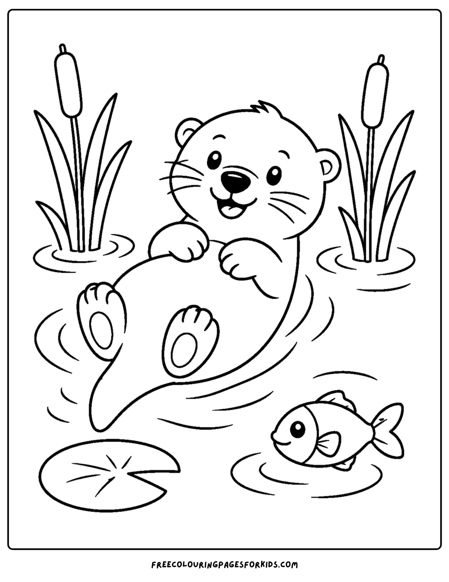a coloring page of an otter floating in the river