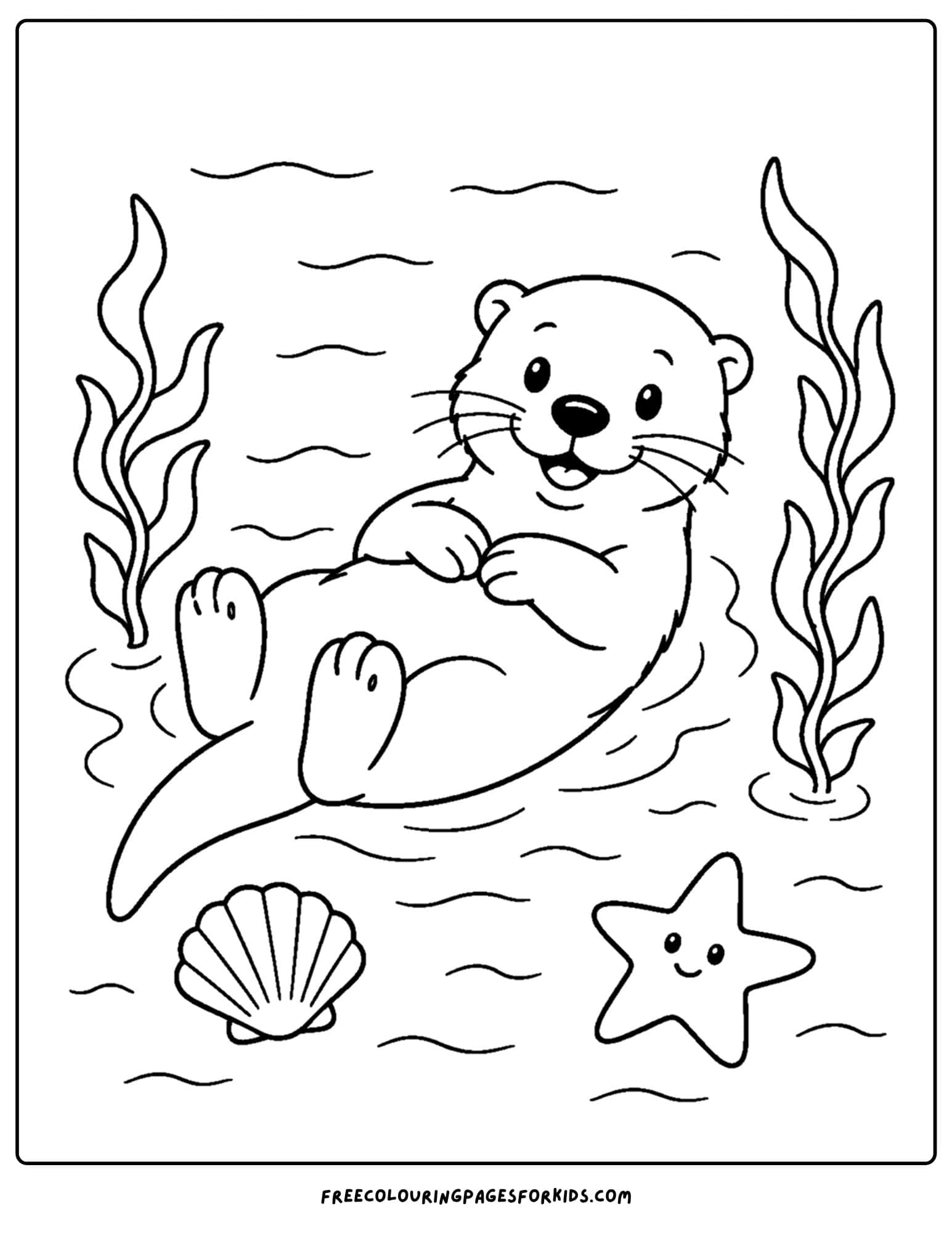 a coloring page of an otter floating in the water