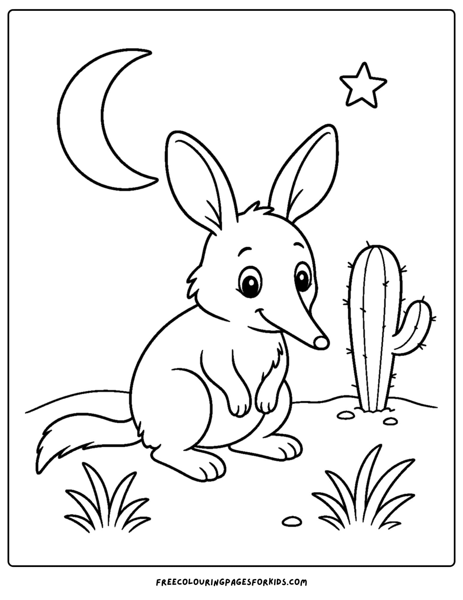 an australian animal coloring page featuring a bilby under the moonlight