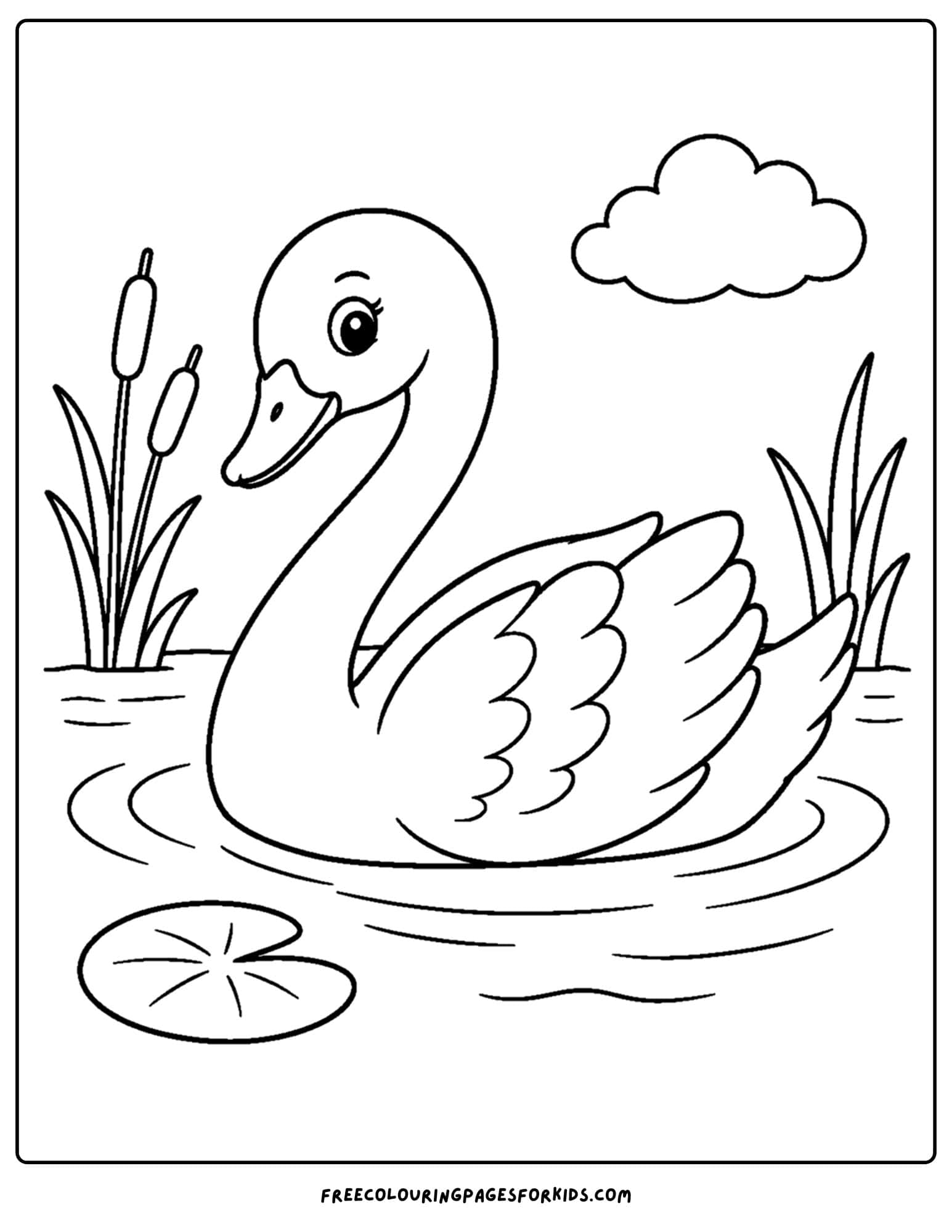 an australian animal coloring page featuring a swan on the lake