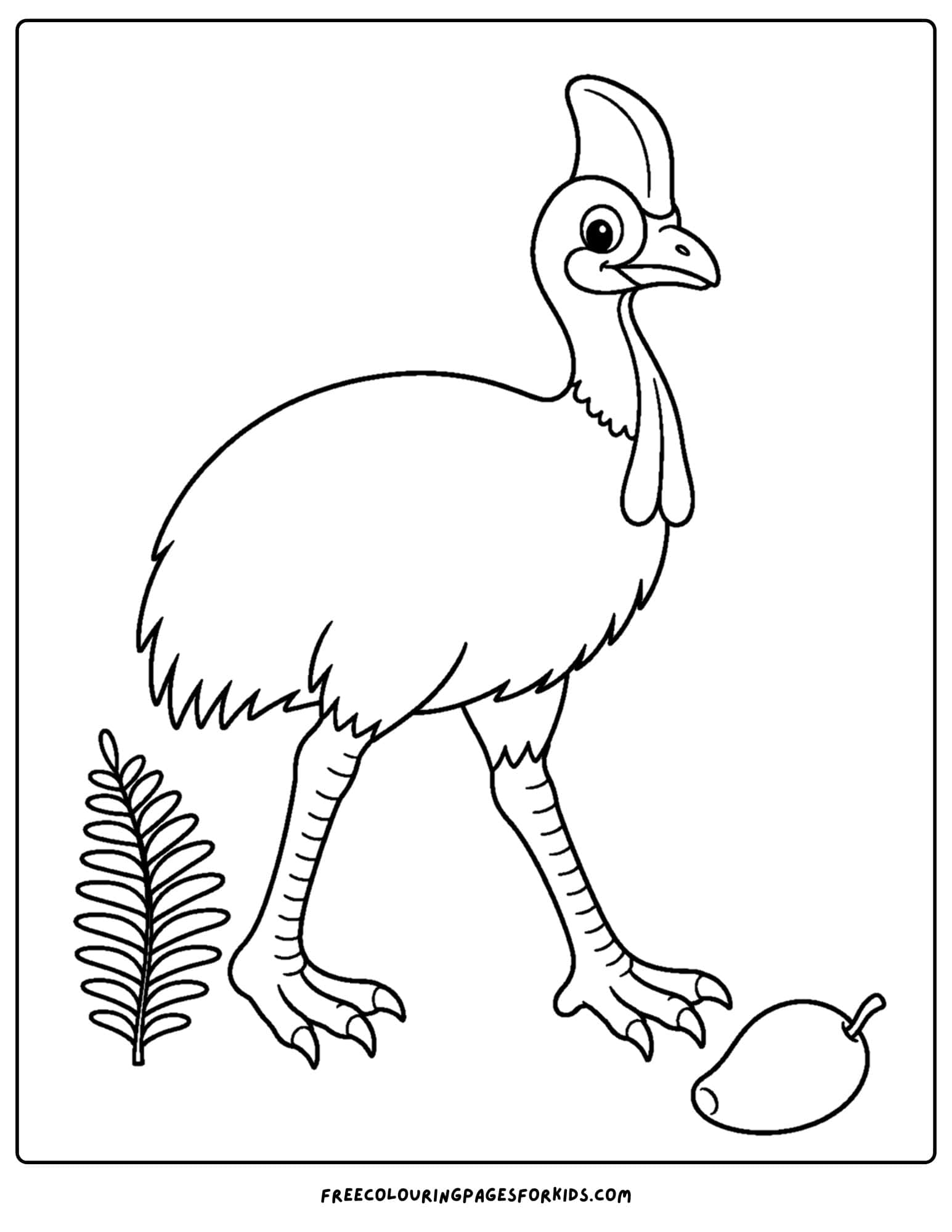 an australian animal coloring page featuring a cassowary going for a walk