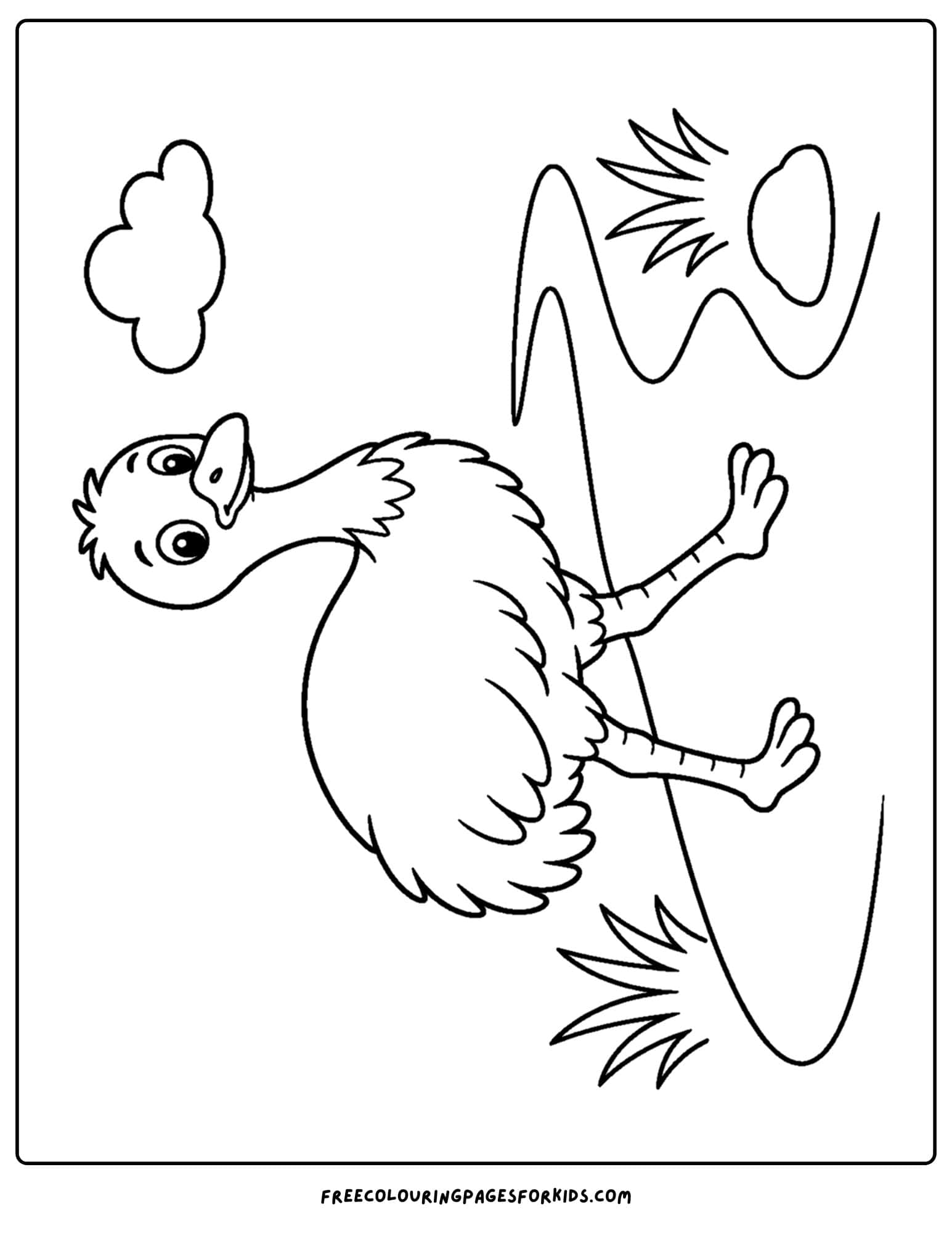 an australian animal coloring page featuring an emu in the outback