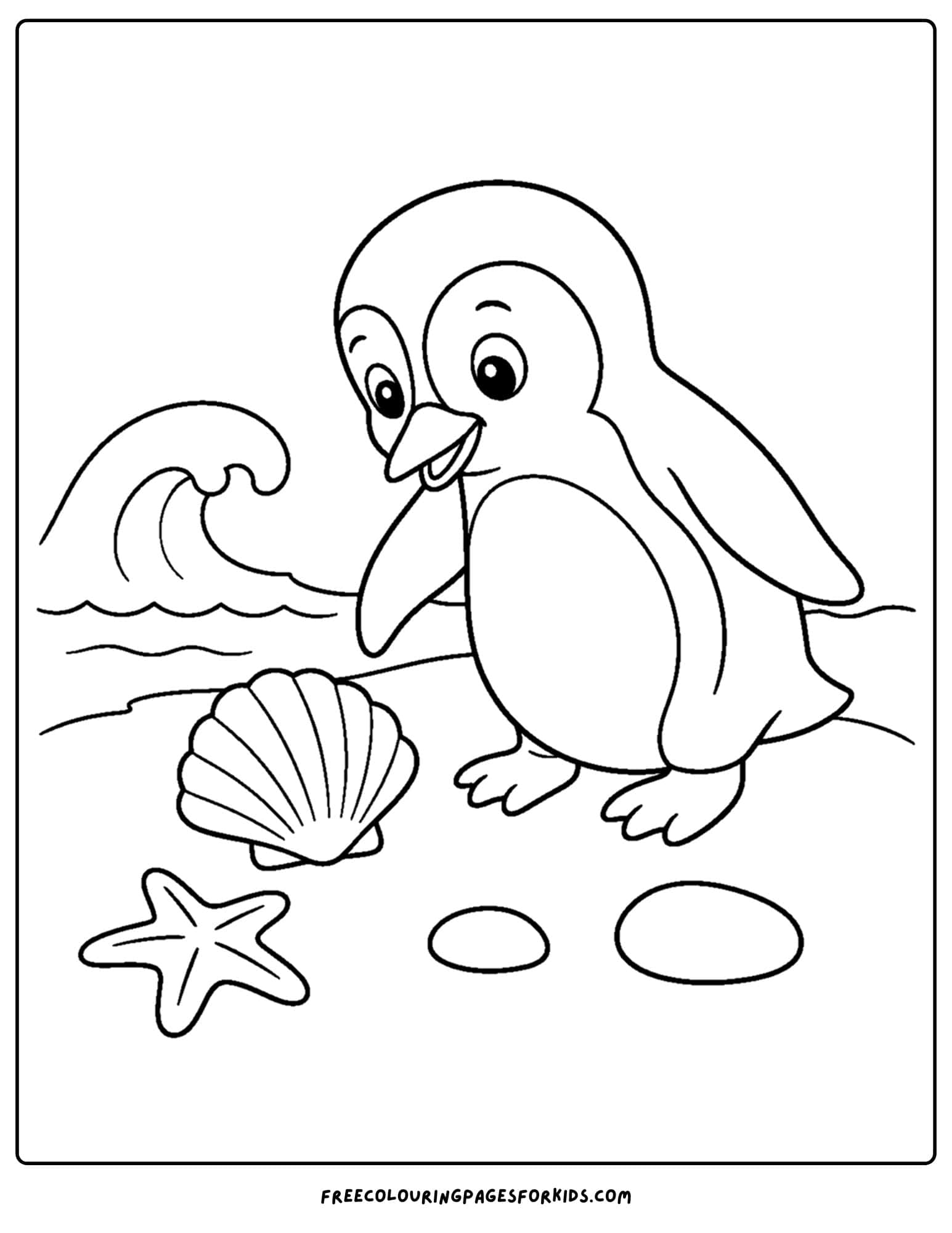 an australian animal coloring page featuring a fairy penguin on the beach