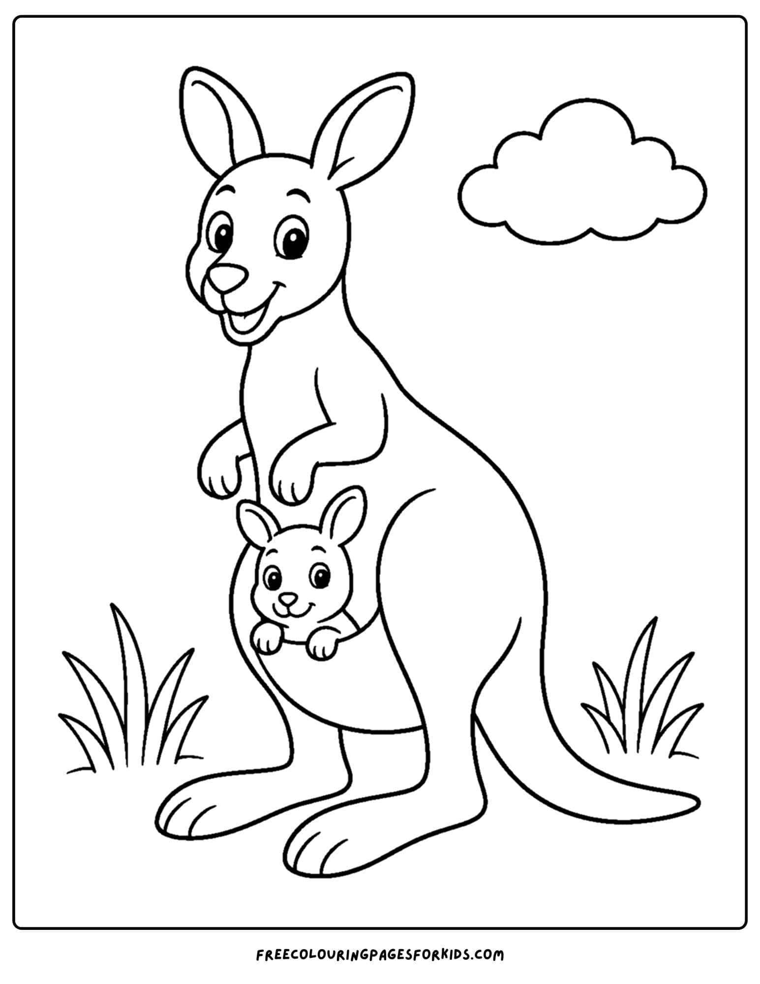 an australian animal coloring page featuring a kangaroo with a joey in its pouch