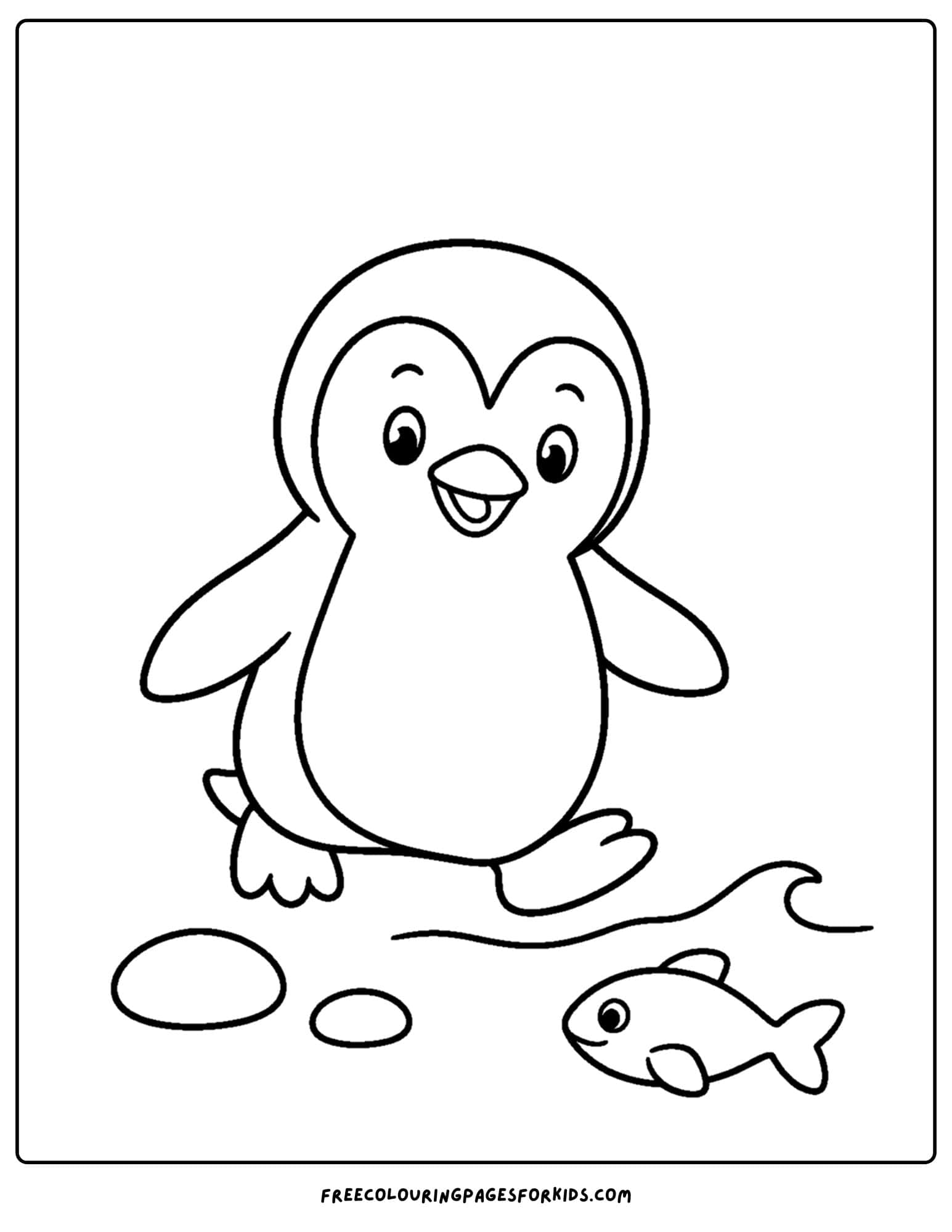 an australian animal coloring page featuring a little penguin waddling onto the beach
