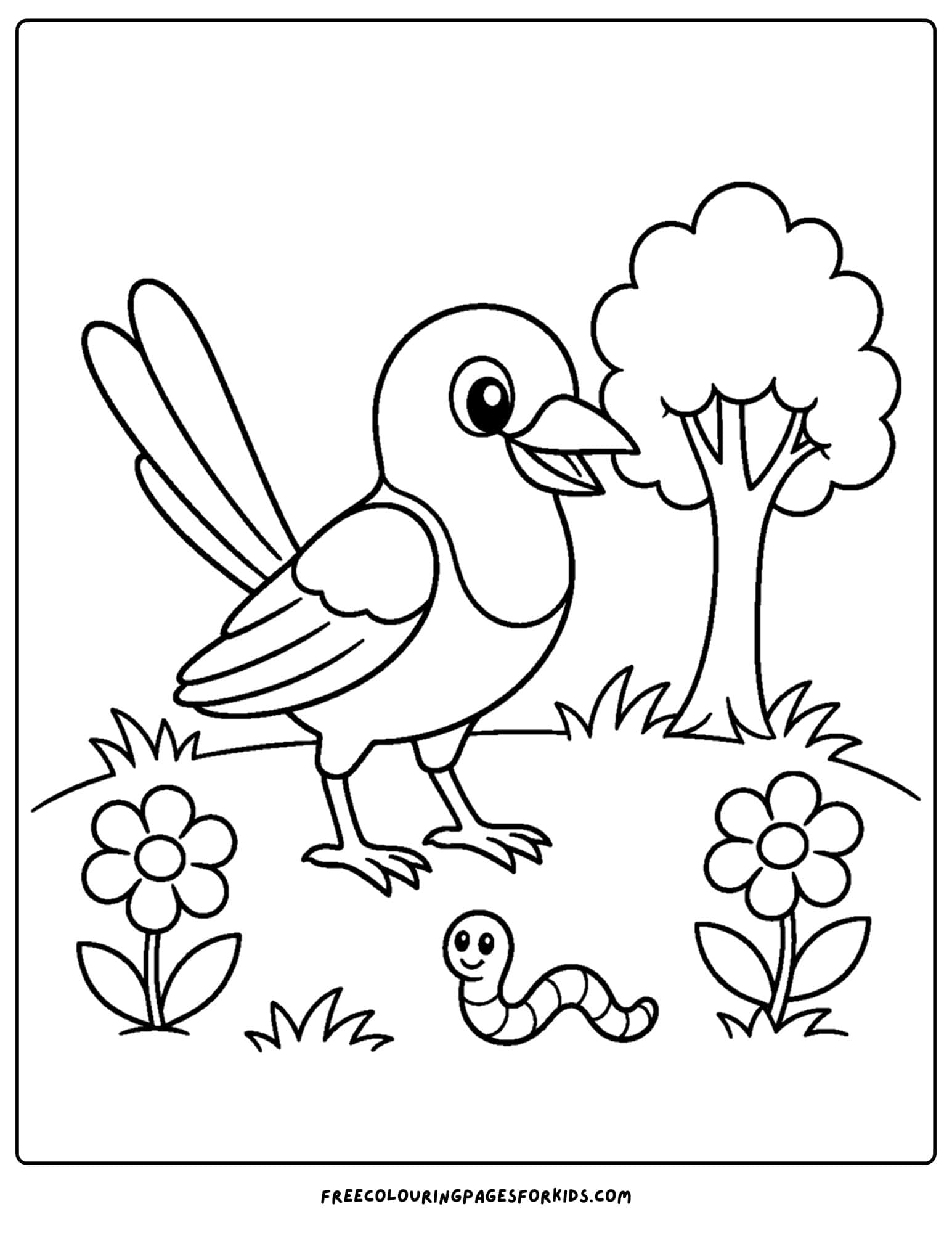 an australian animal coloring page featuring a magpie in a garden