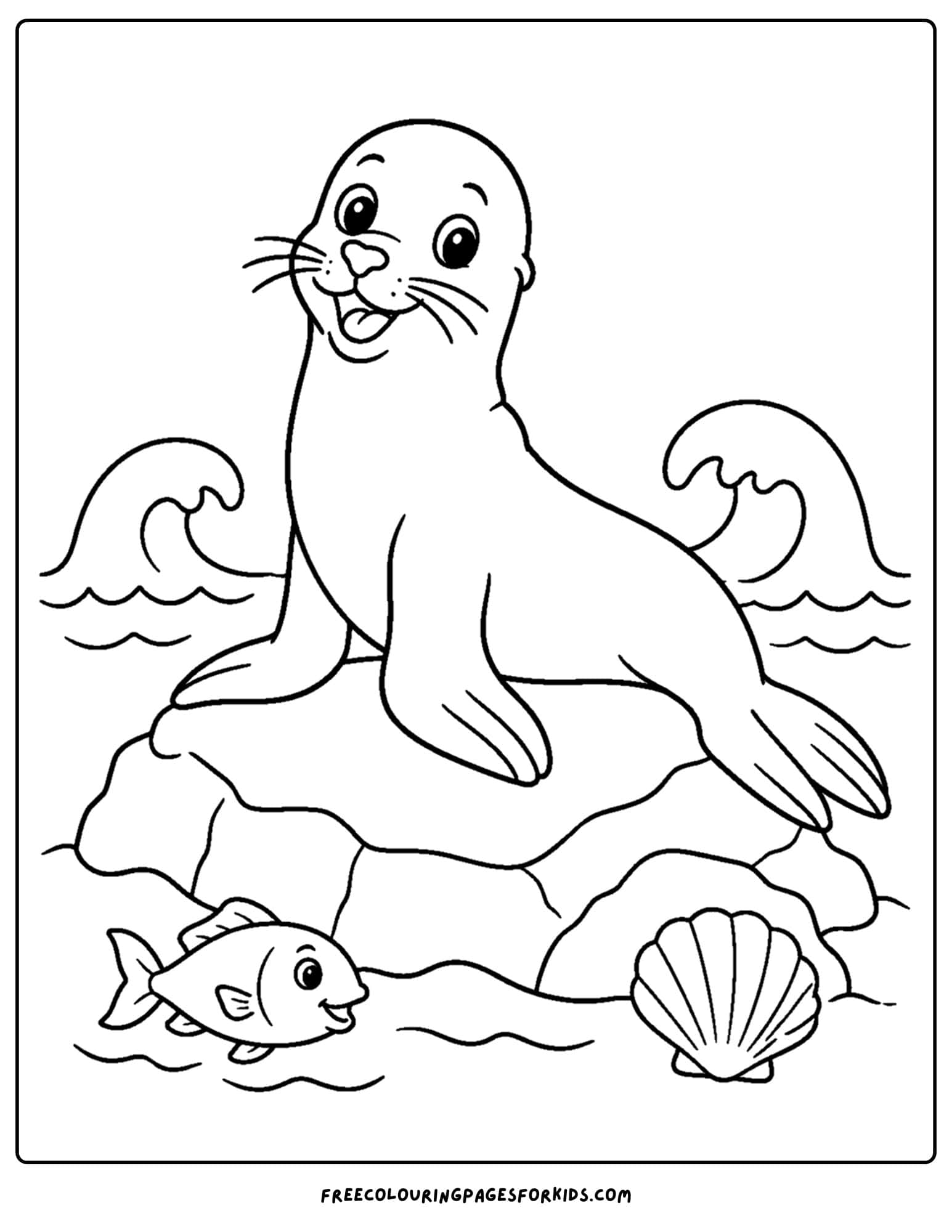 an australian animal coloring page featuring a sea lion on some rocks