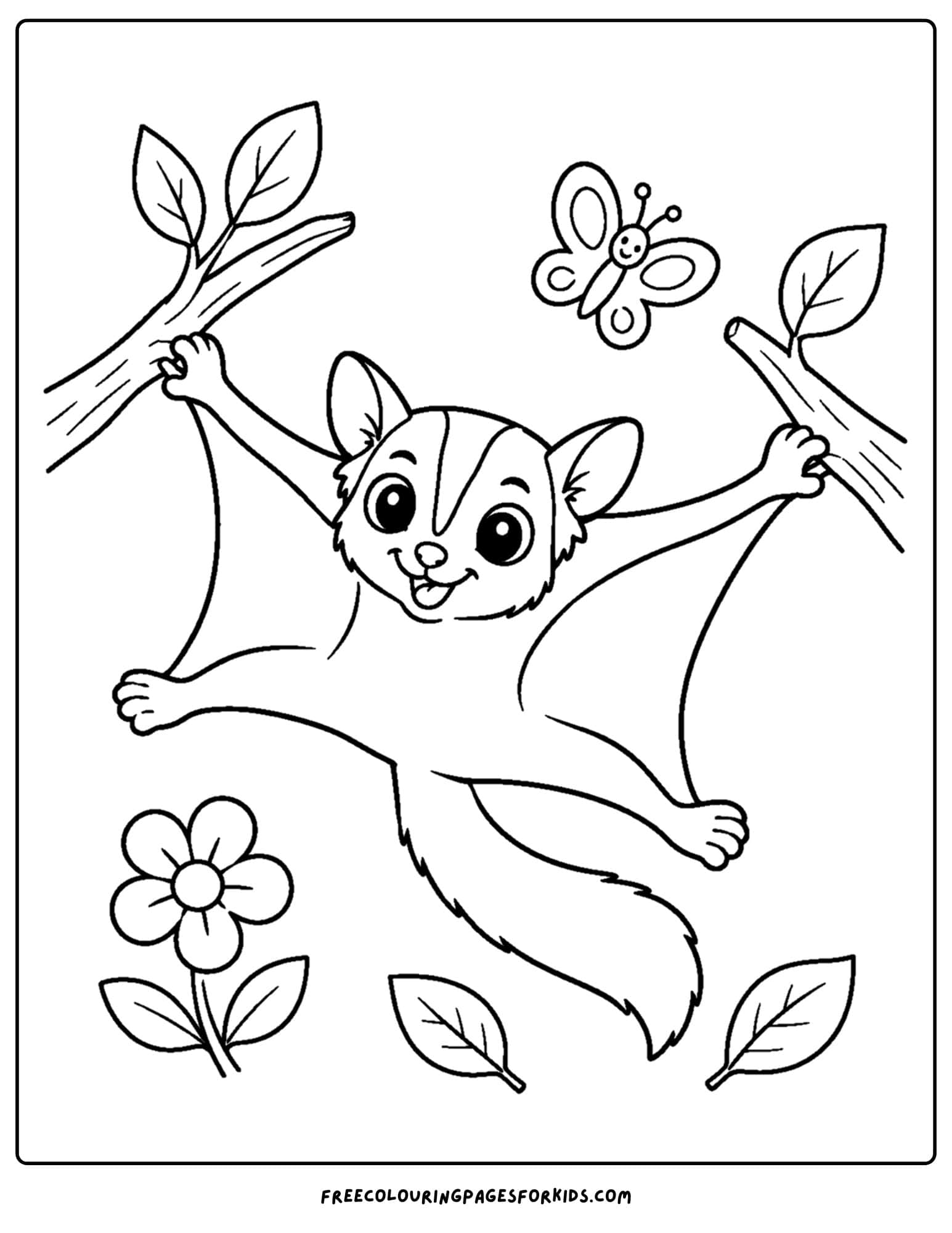 an australian animal coloring page featuring a sugar glider in flight