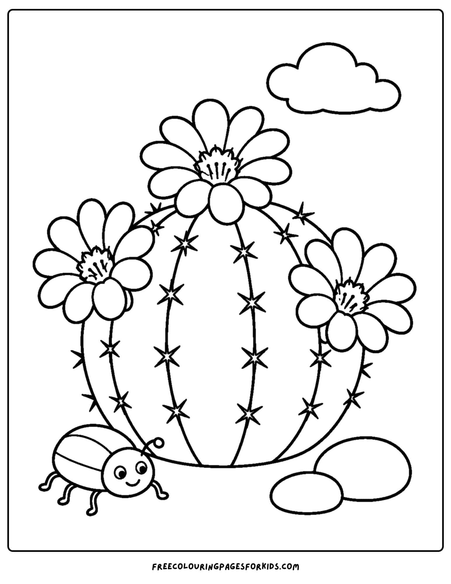 a coloring page of a cactus blooming