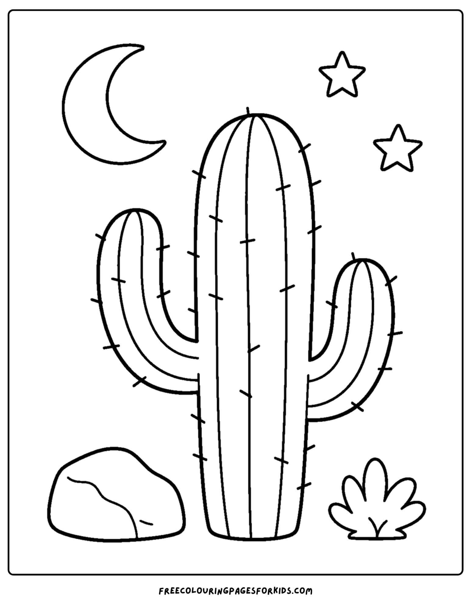 a coloring page of a cactus as seen at night