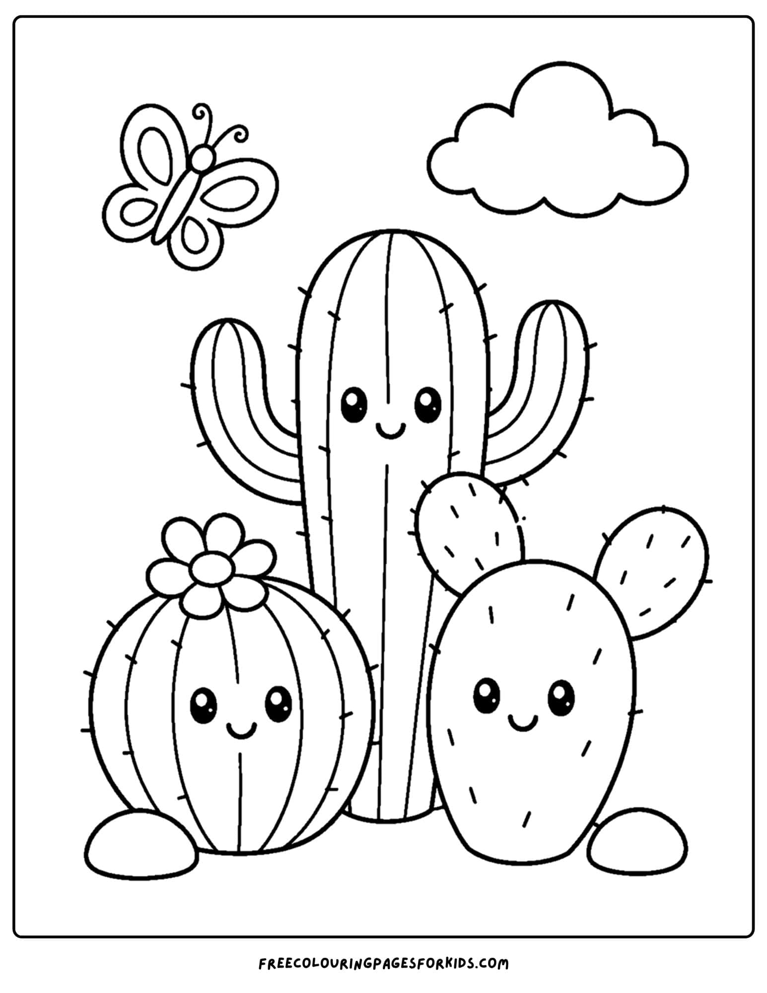 a coloring page of a cactus cluster