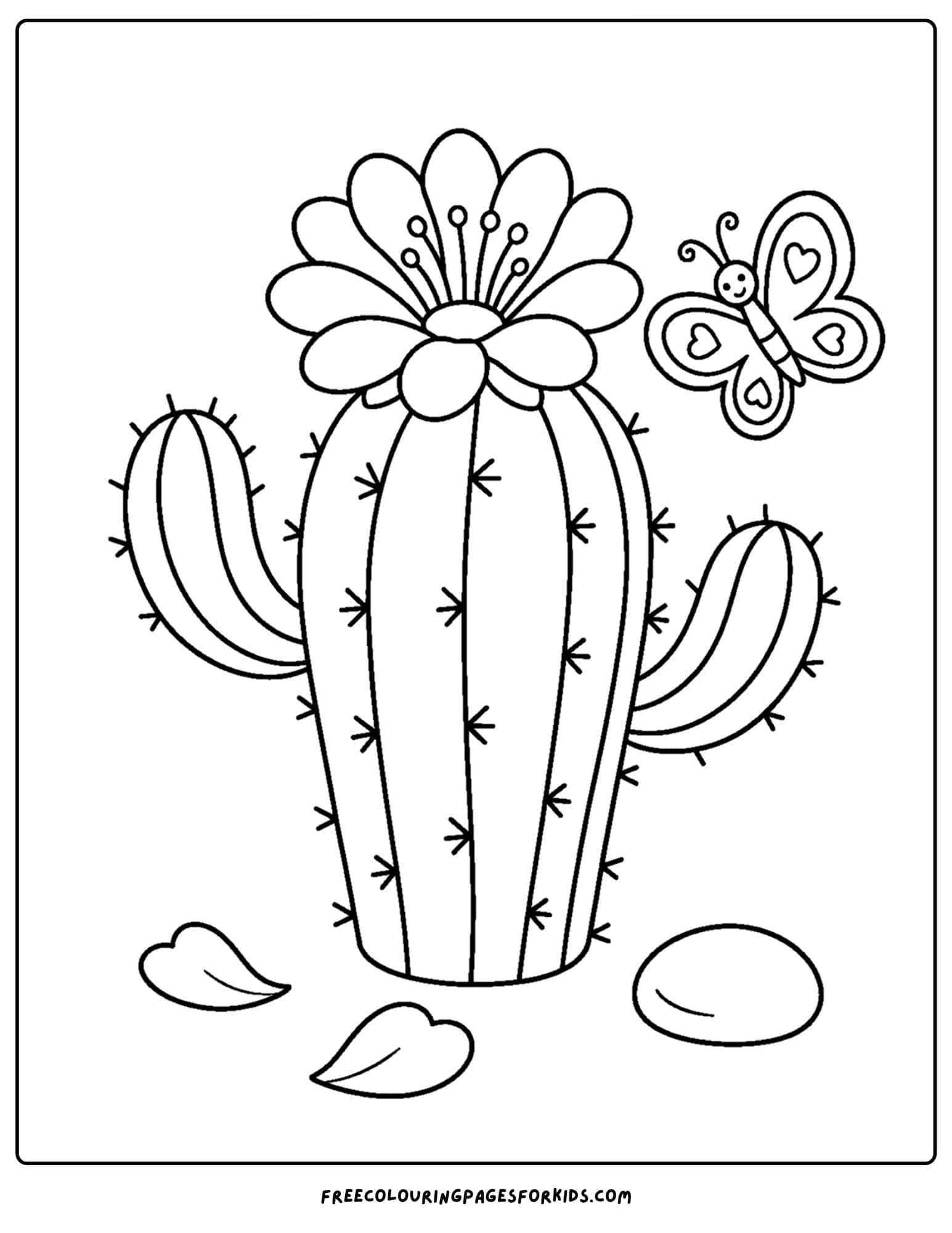 a coloring page of a cactus with a flower bloom on it