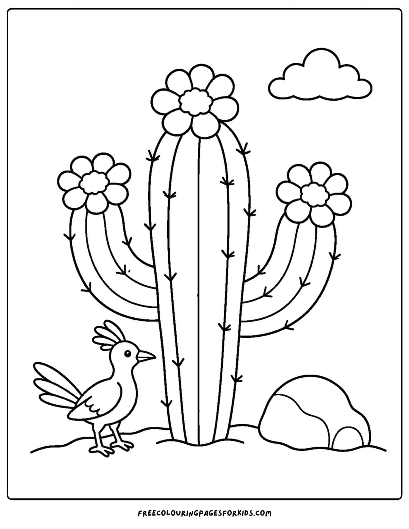 a coloring page of a cactus flowering