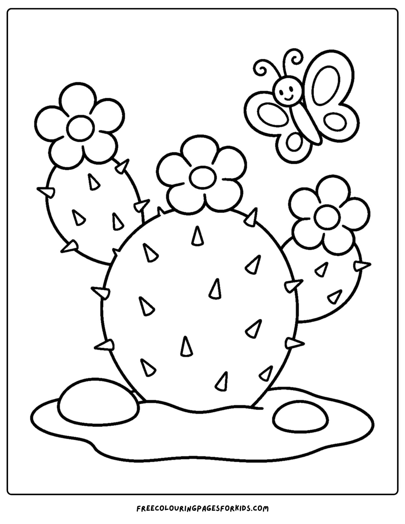 a coloring page of a prickly pear cactus patch