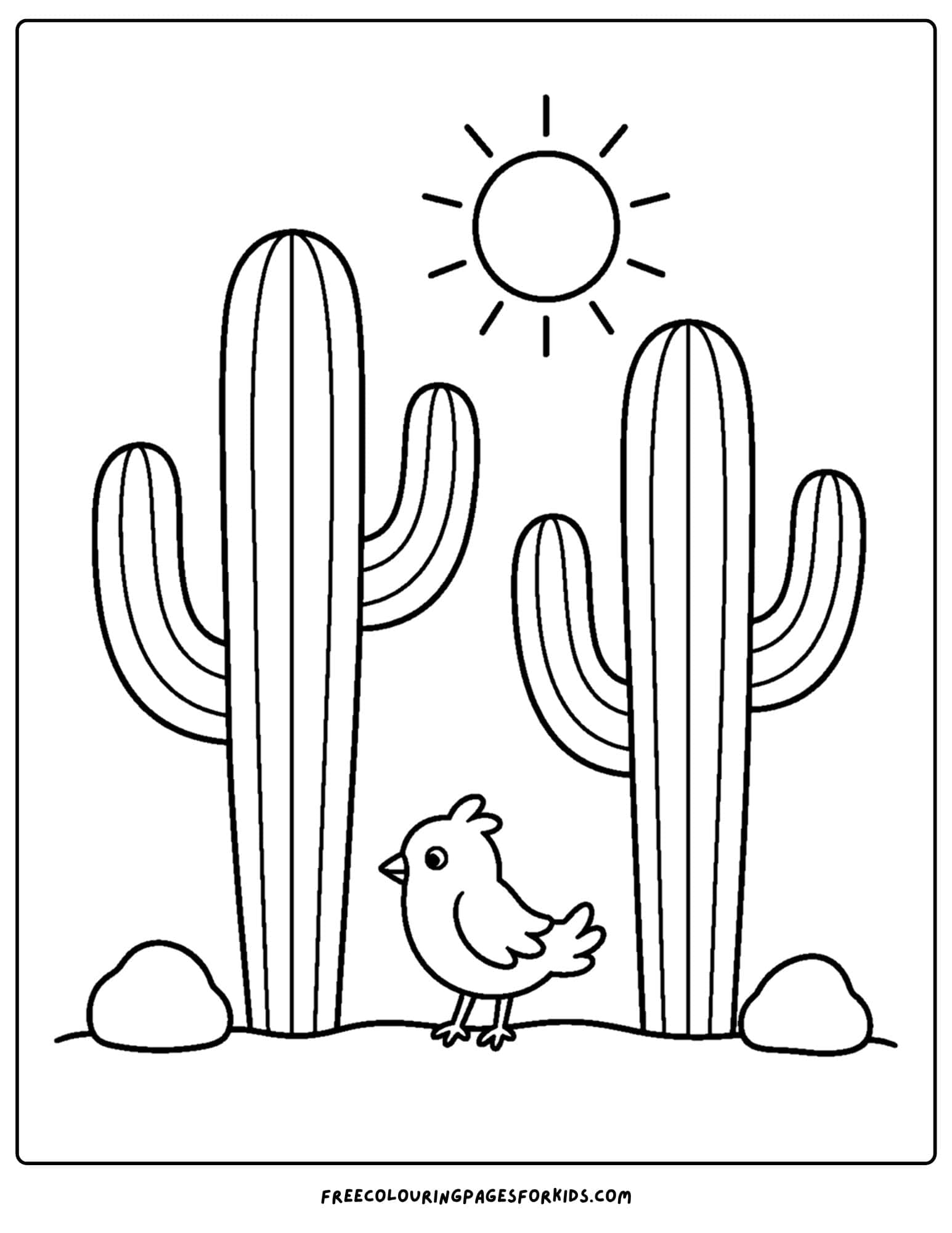 a coloring page of a cactus beside another cactus under the sun