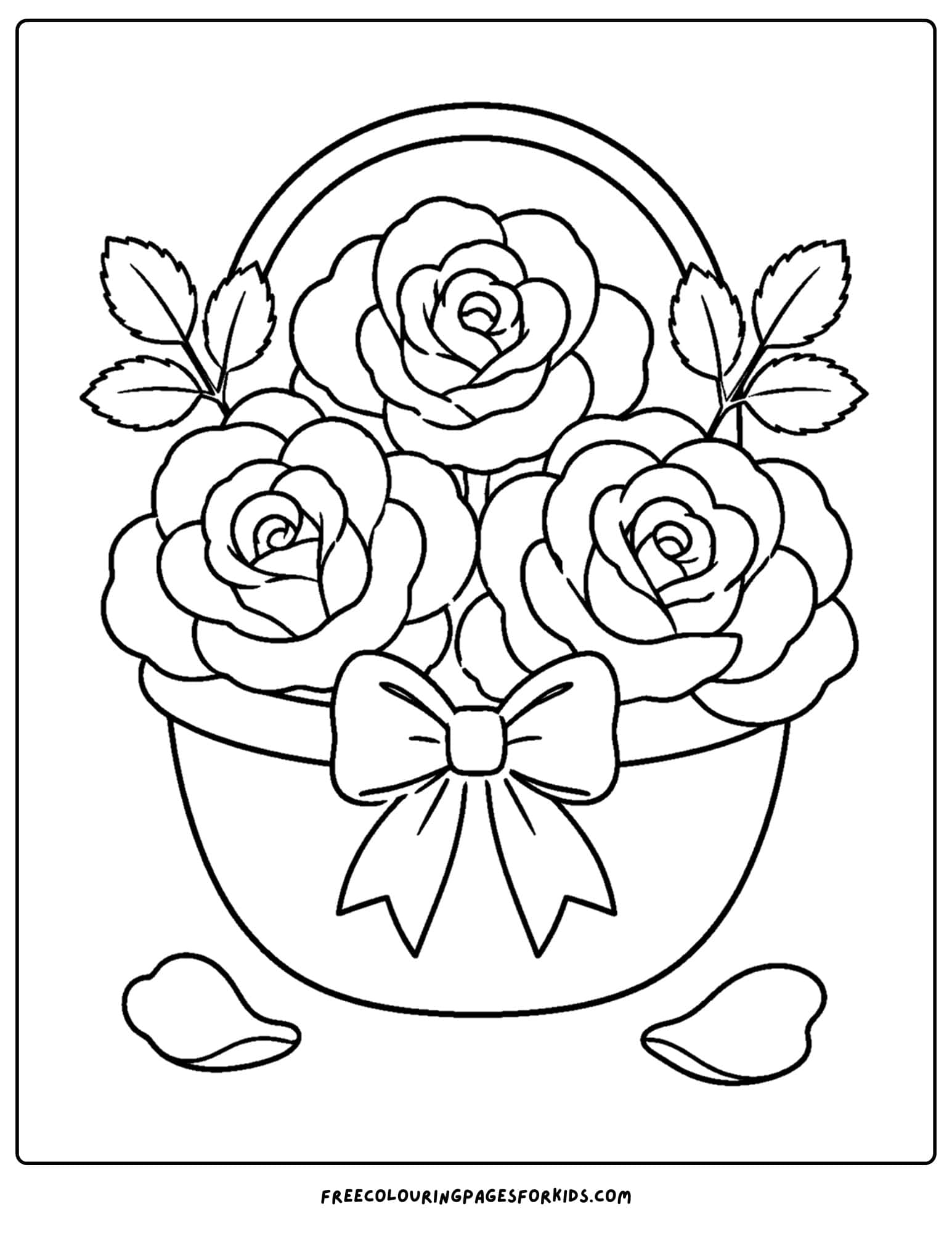 a coloring page of a flower bouquet of roses