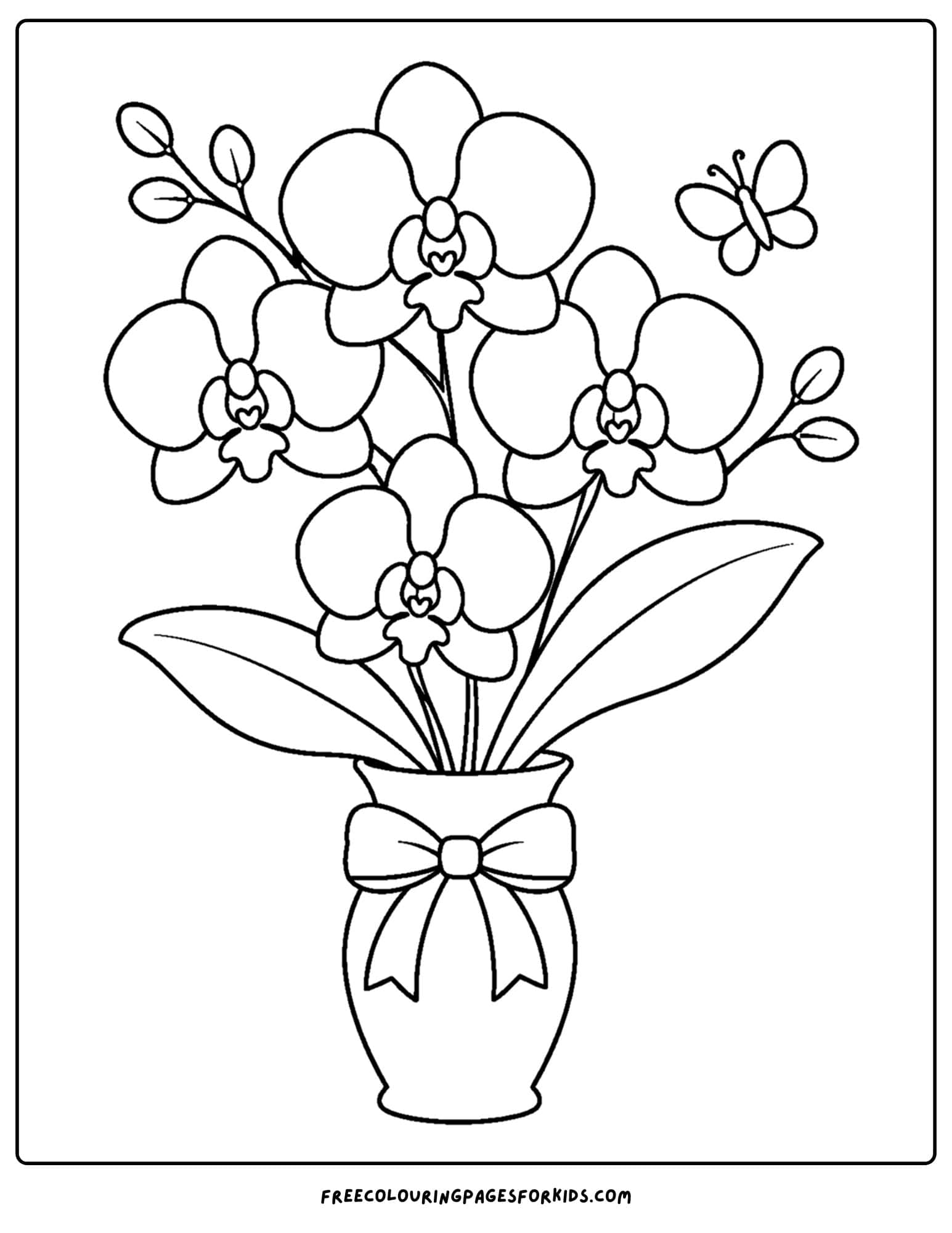 a coloring page of a flower bouquet of orchids