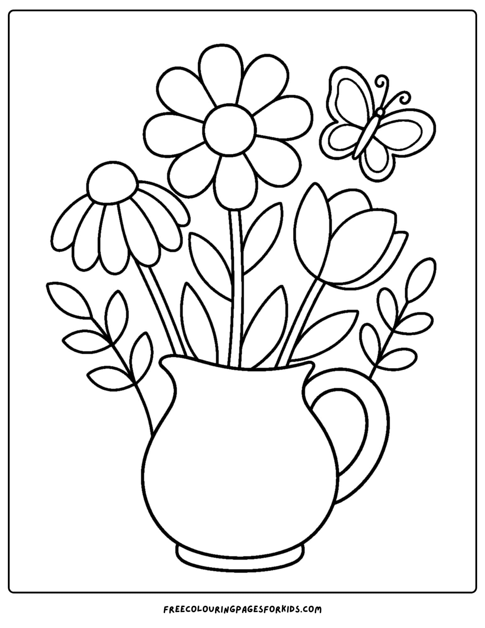 a coloring page of a flower bouquet of wildflowers in a vase