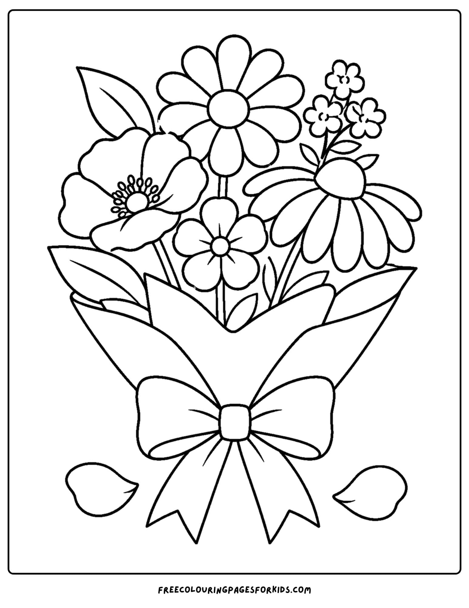 a coloring page of a flower bouquet of meadow flowers