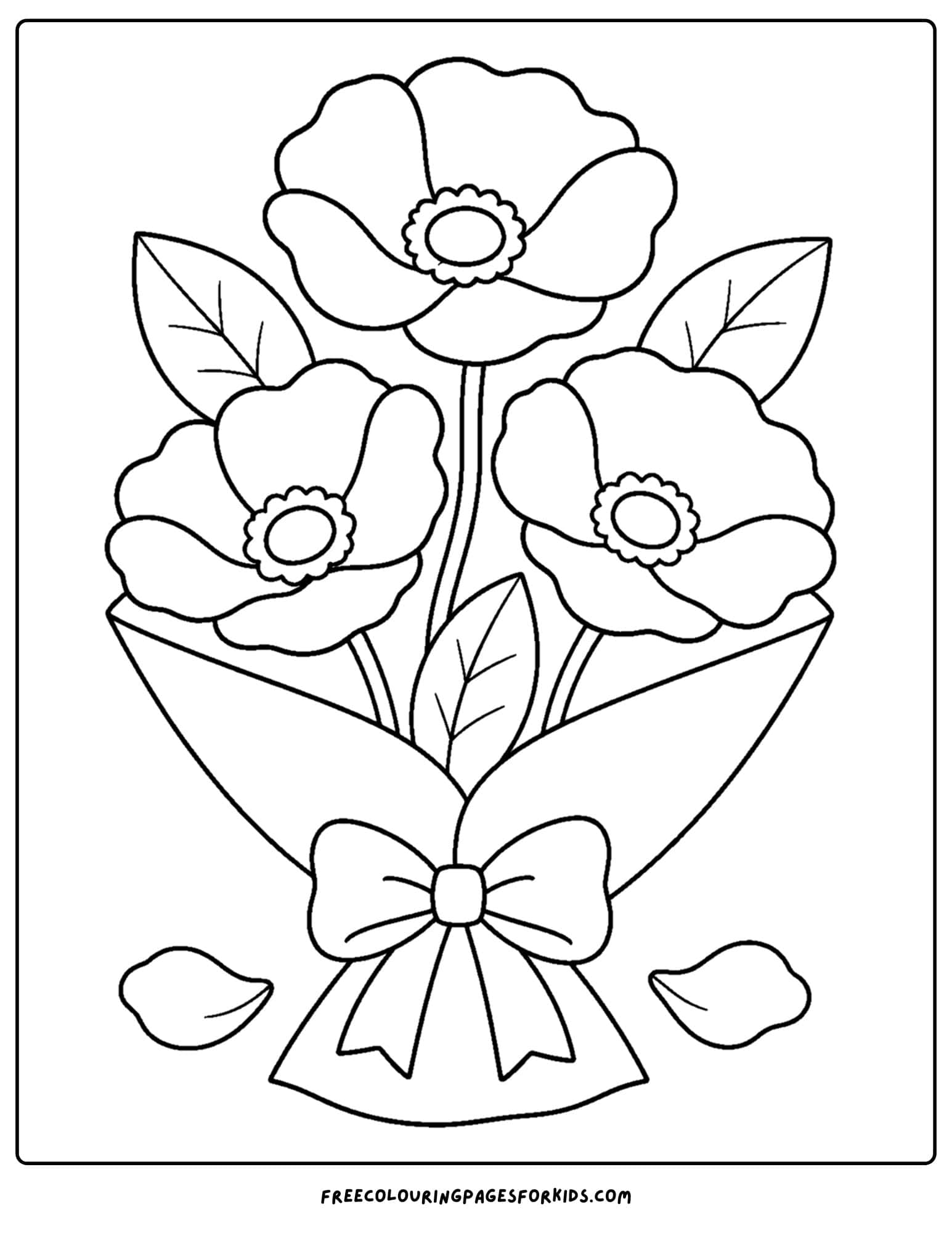 a coloring page of a flower bouquet of poppies