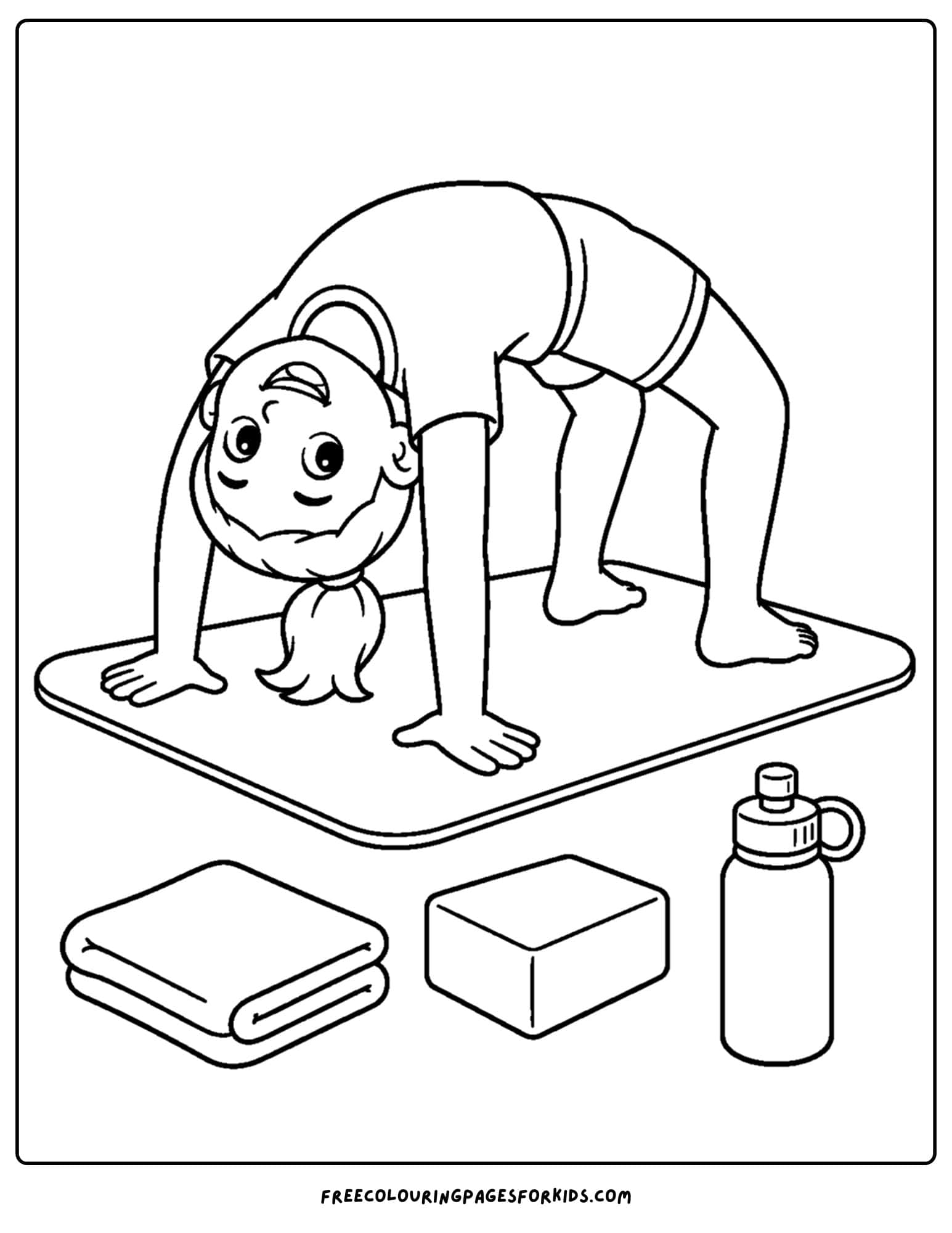 a gymnastics coloring page showing a gymnast doing a backbend