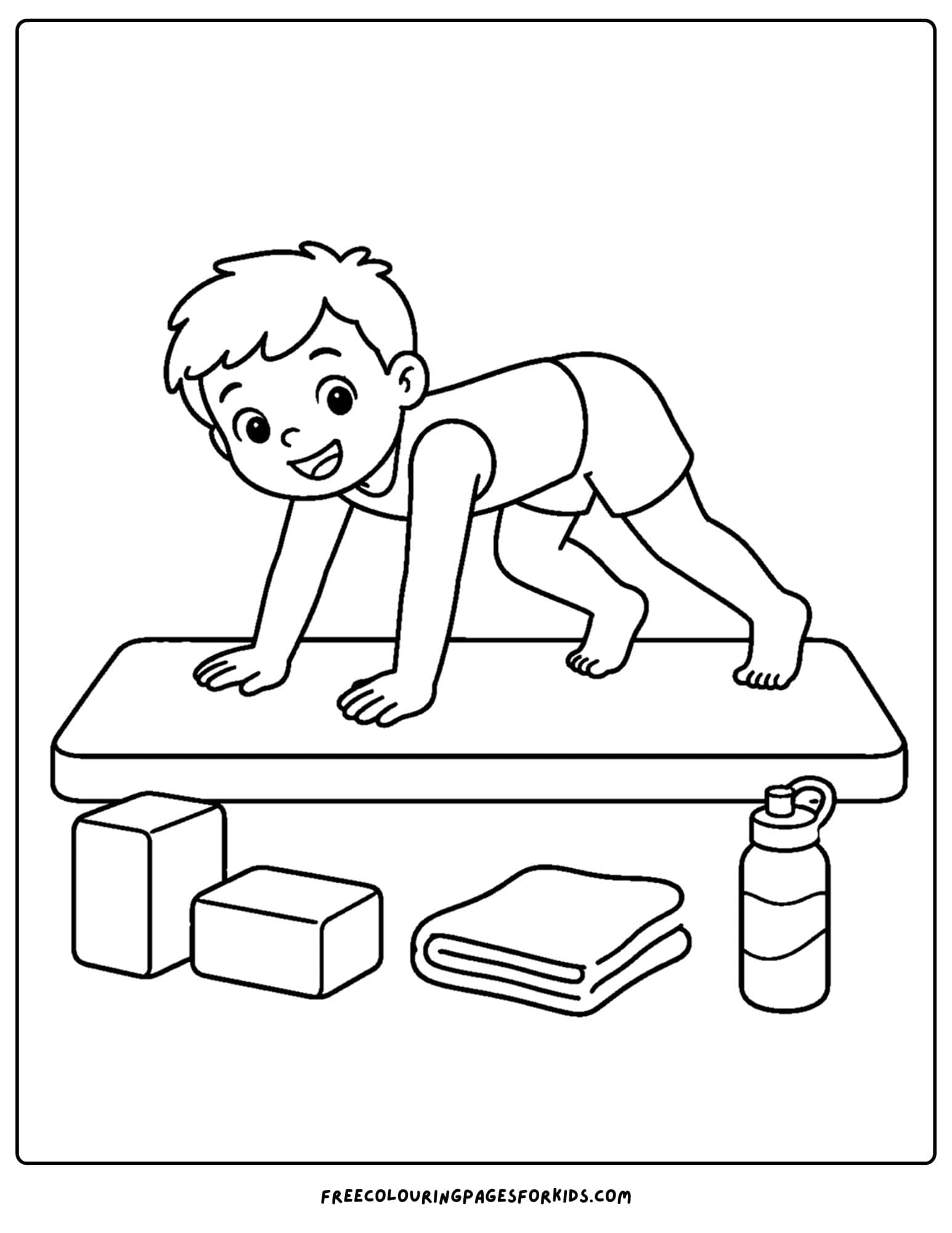 a gymnastics coloring page showing a gymnast doing a bear walk drill