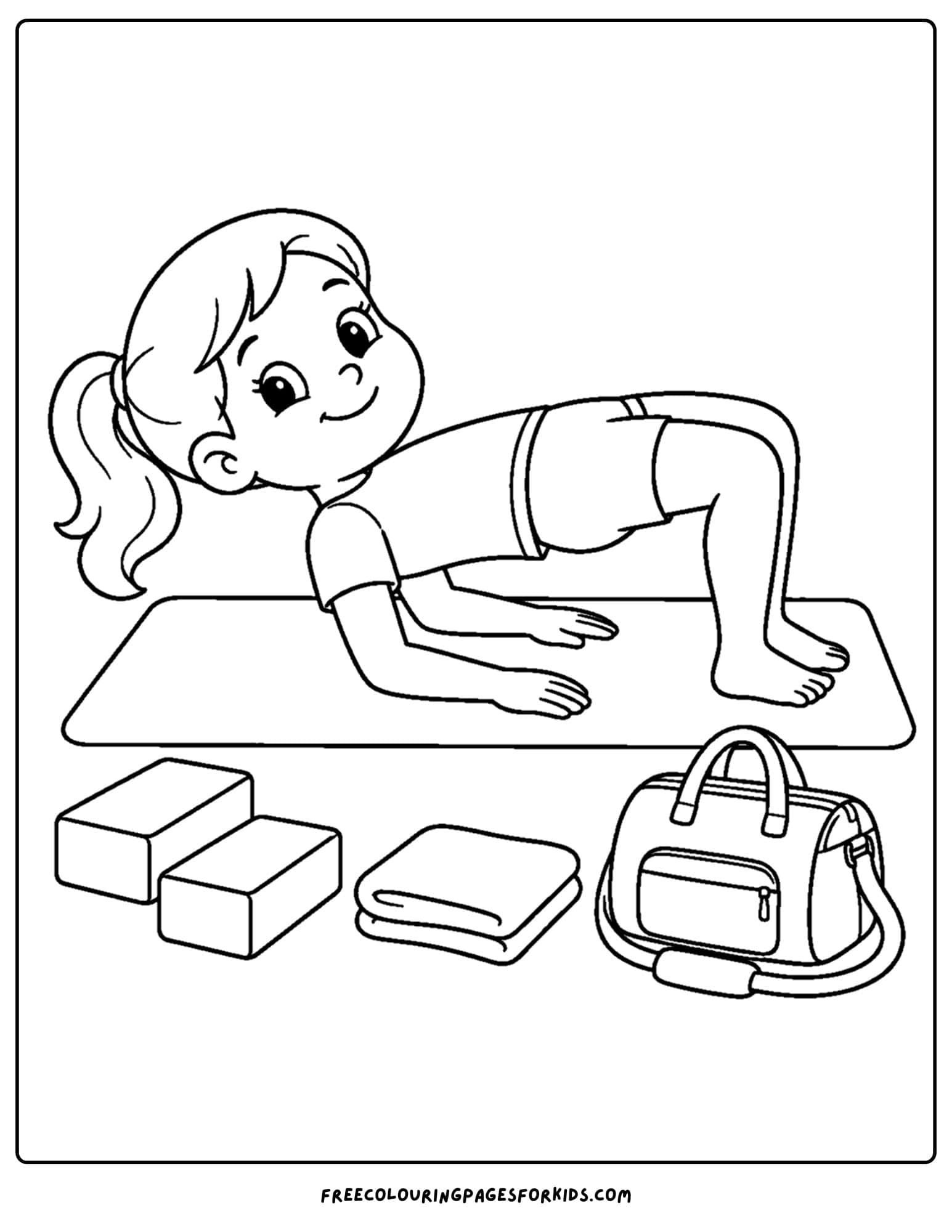 a gymnastics coloring page showing a gymnast doing a bridge pose
