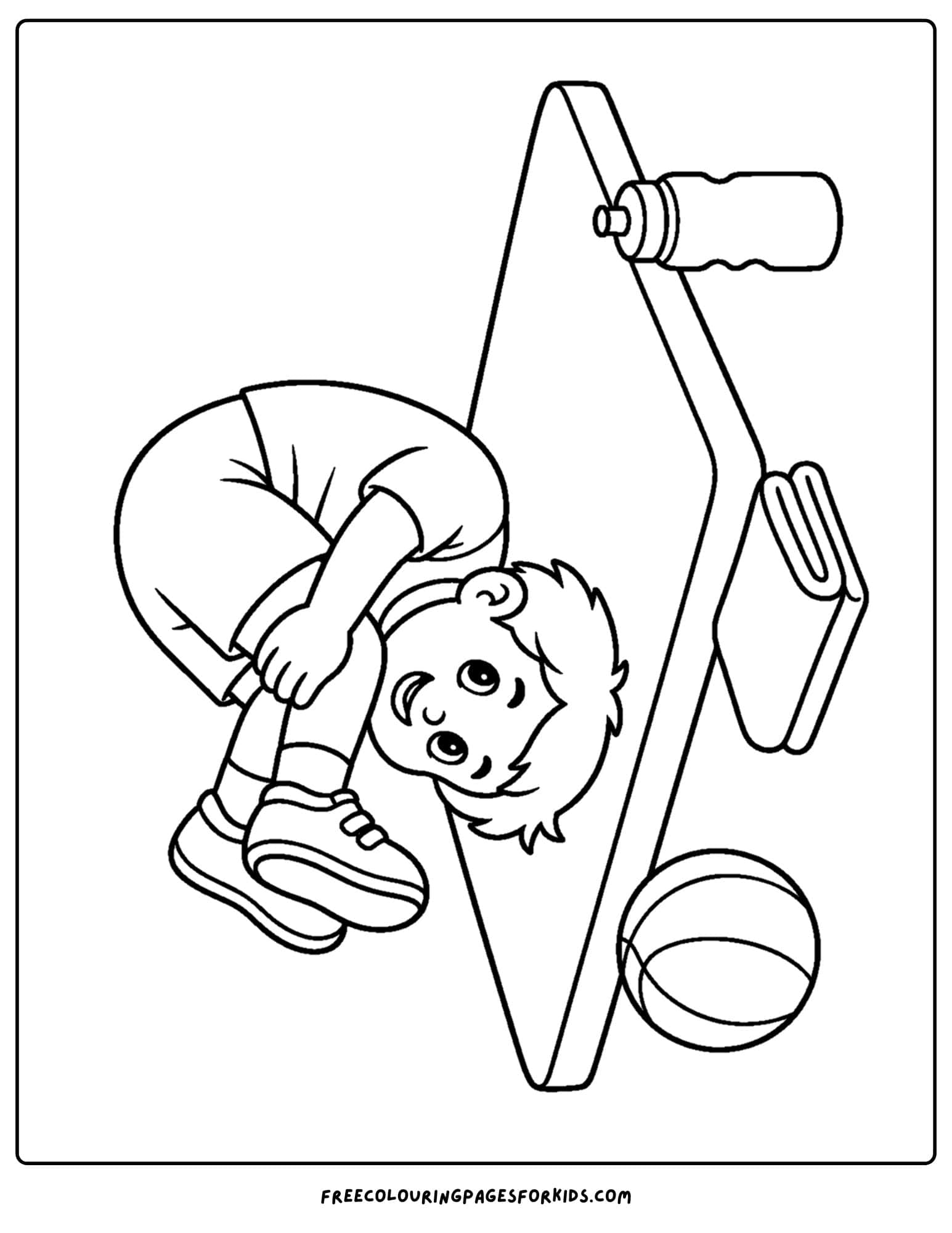 a gymnastics coloring page showing a gymnast doing a forward roll
