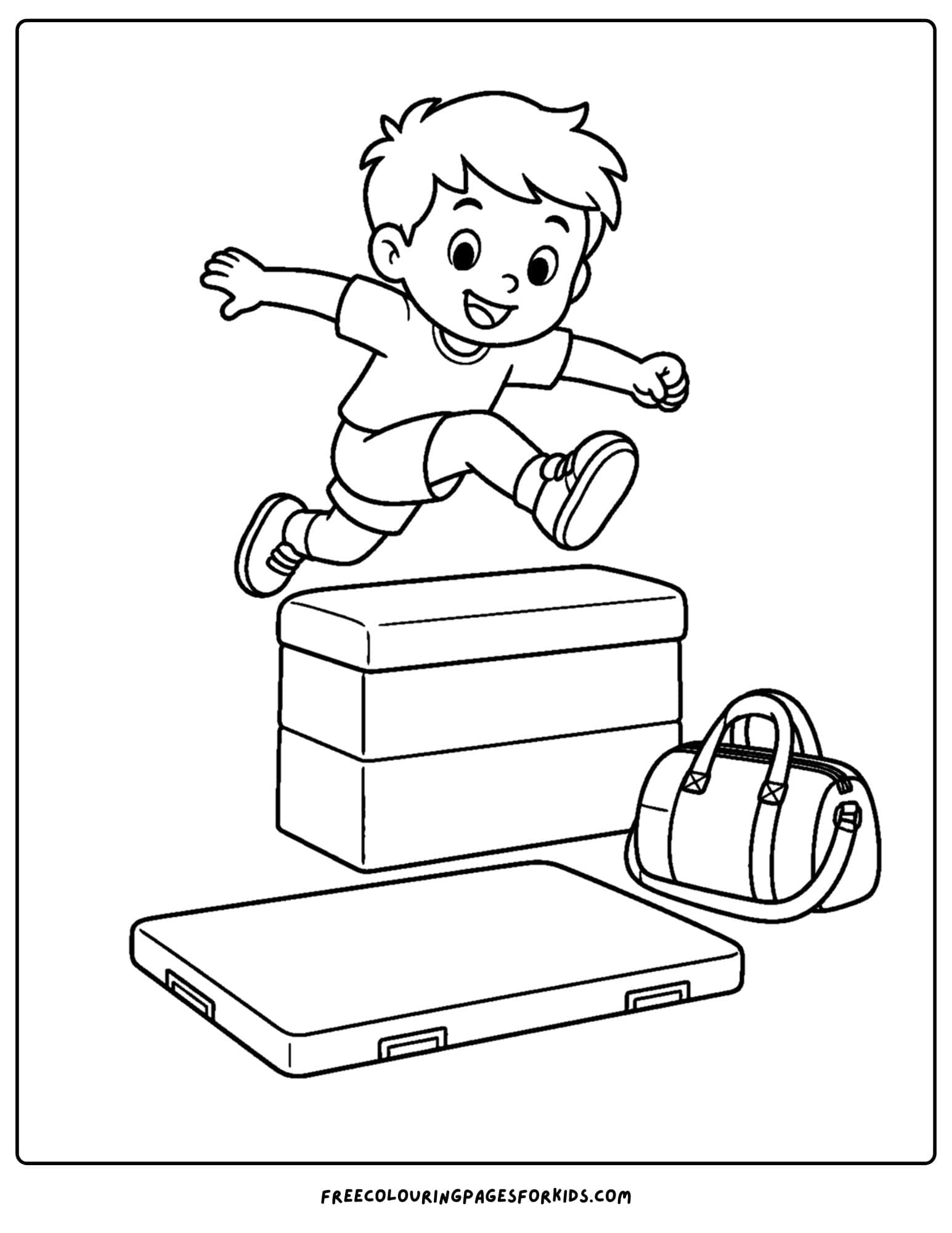 a gymnastics coloring page showing a gymnast training on a block