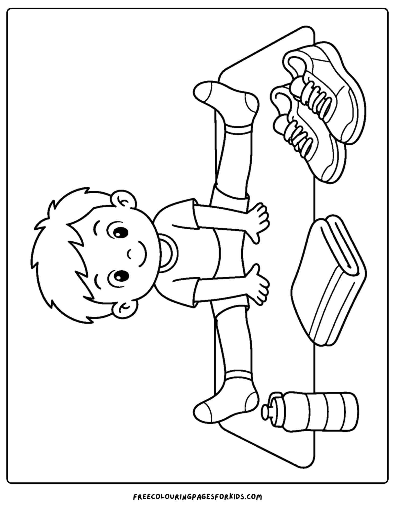 a gymnastics coloring page showing a gymnast stretching on a mat