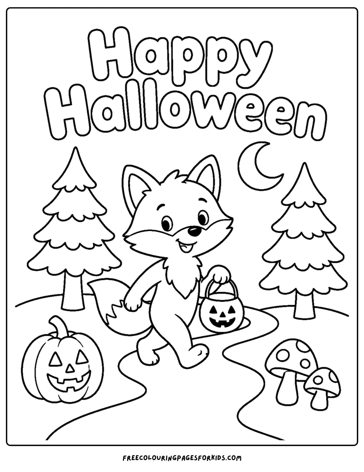 a halloween coloring page of a fox going trick or treating