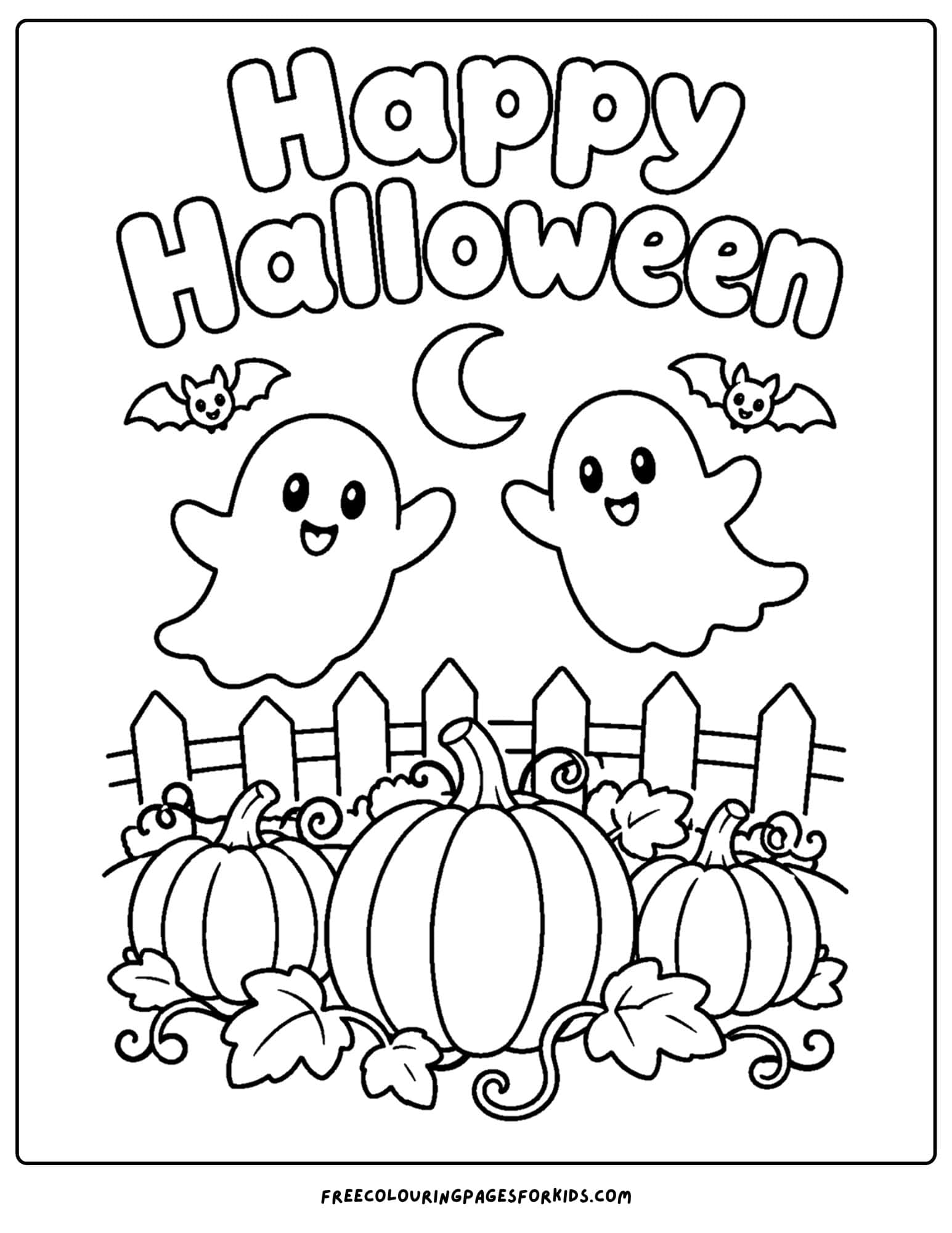 a halloween coloring page of a ghosts in a pumpkin patch