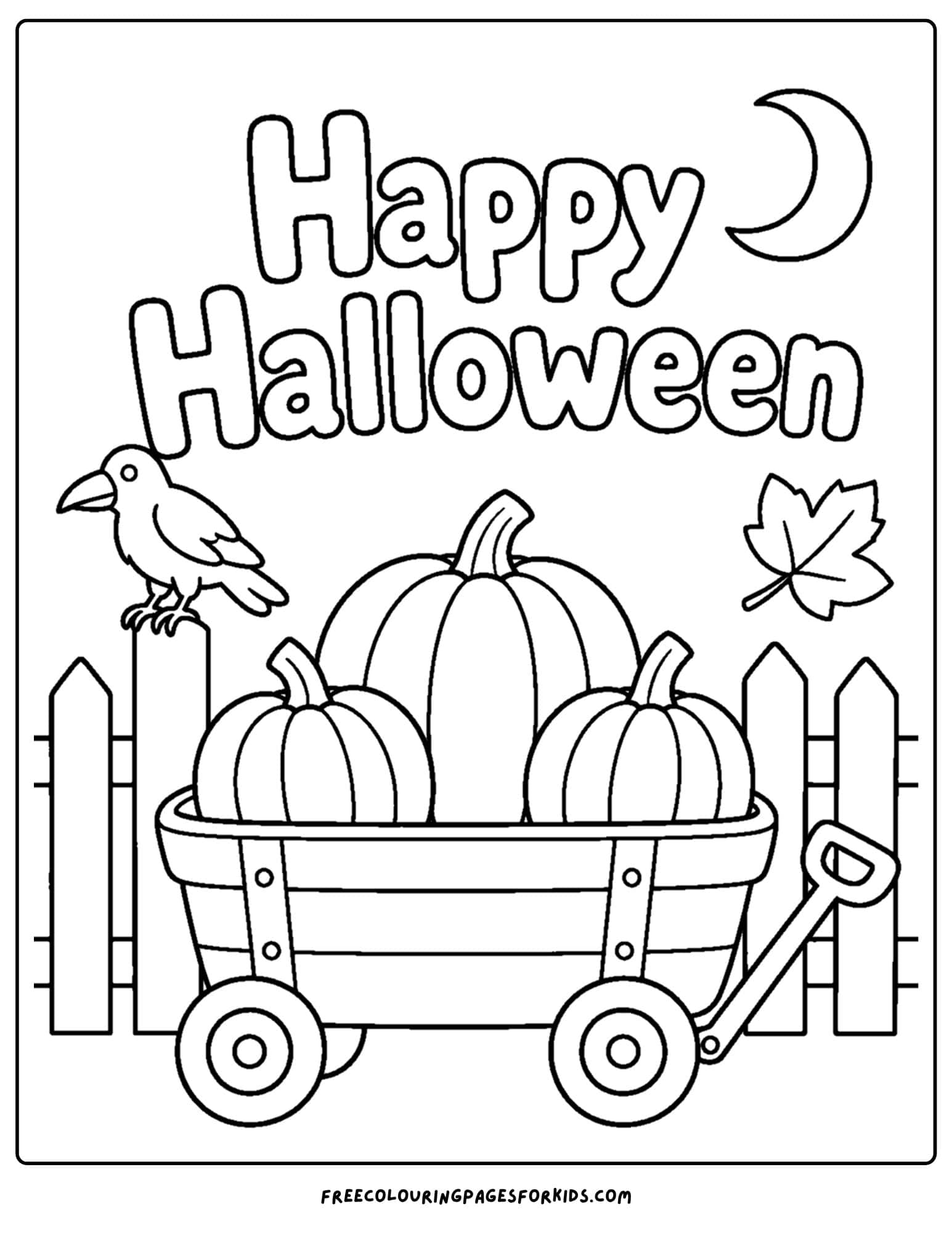 a halloween coloring page of pumpkins in a wagon