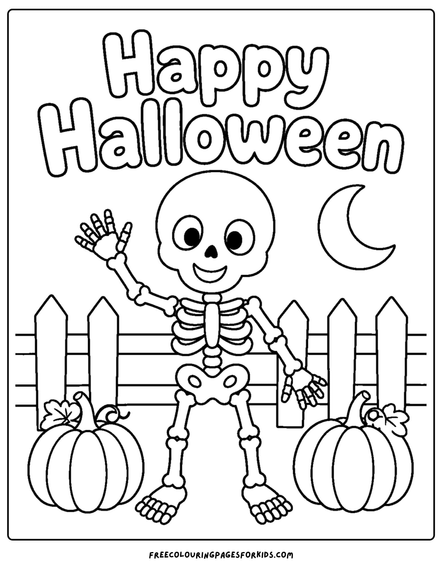 a halloween coloring page of a skeleton waving