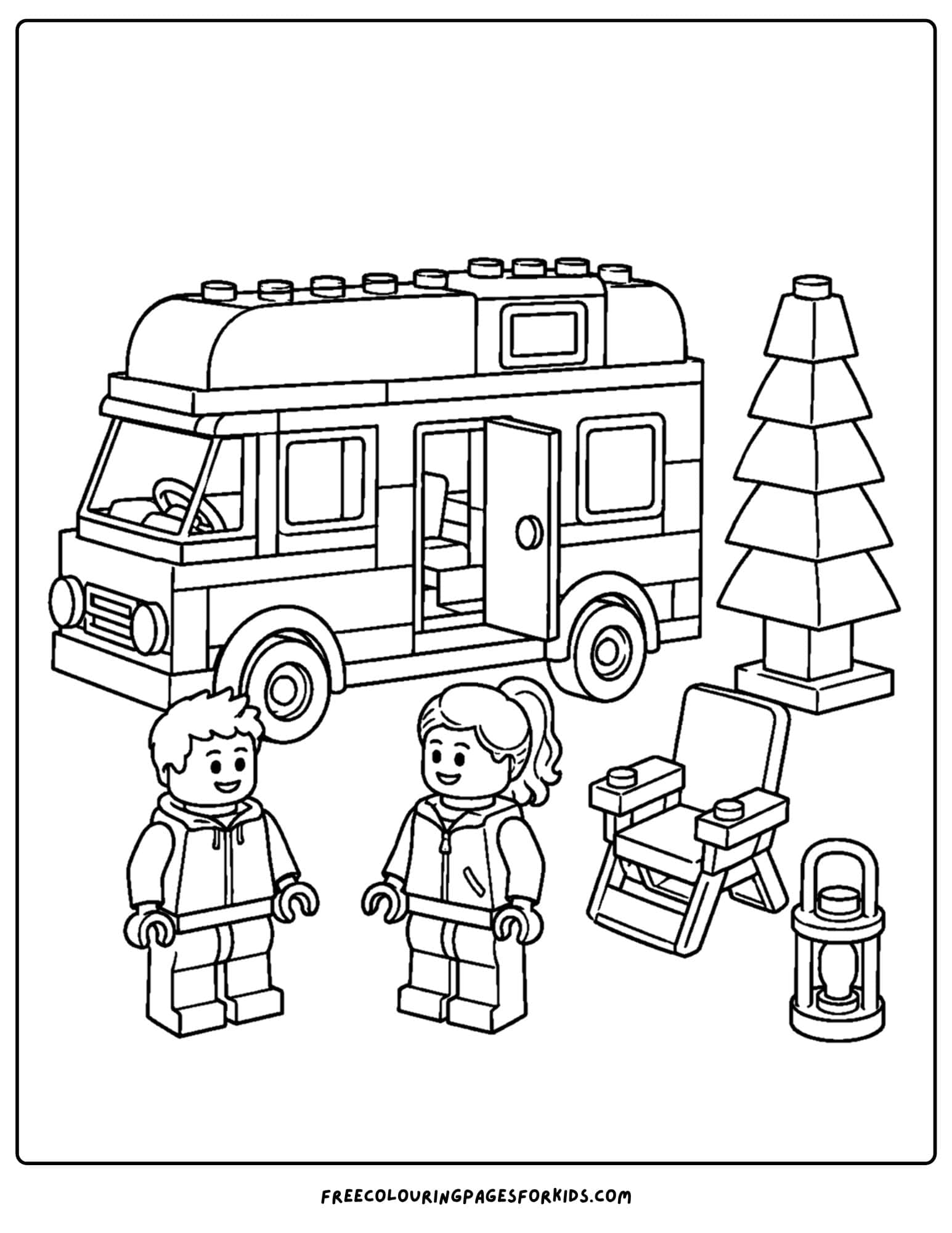 a lego coloring page of a camper van