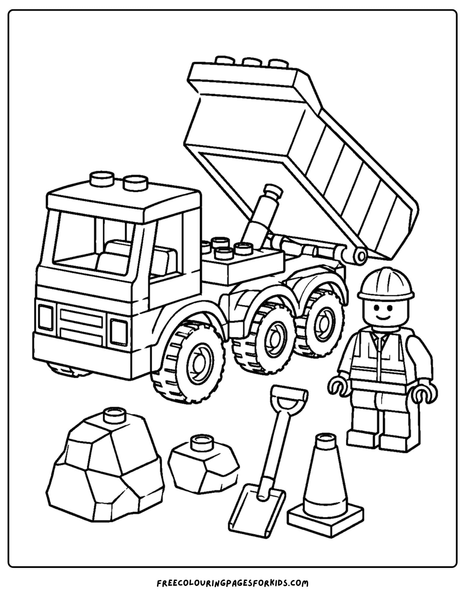 a lego coloring page of a dump truck