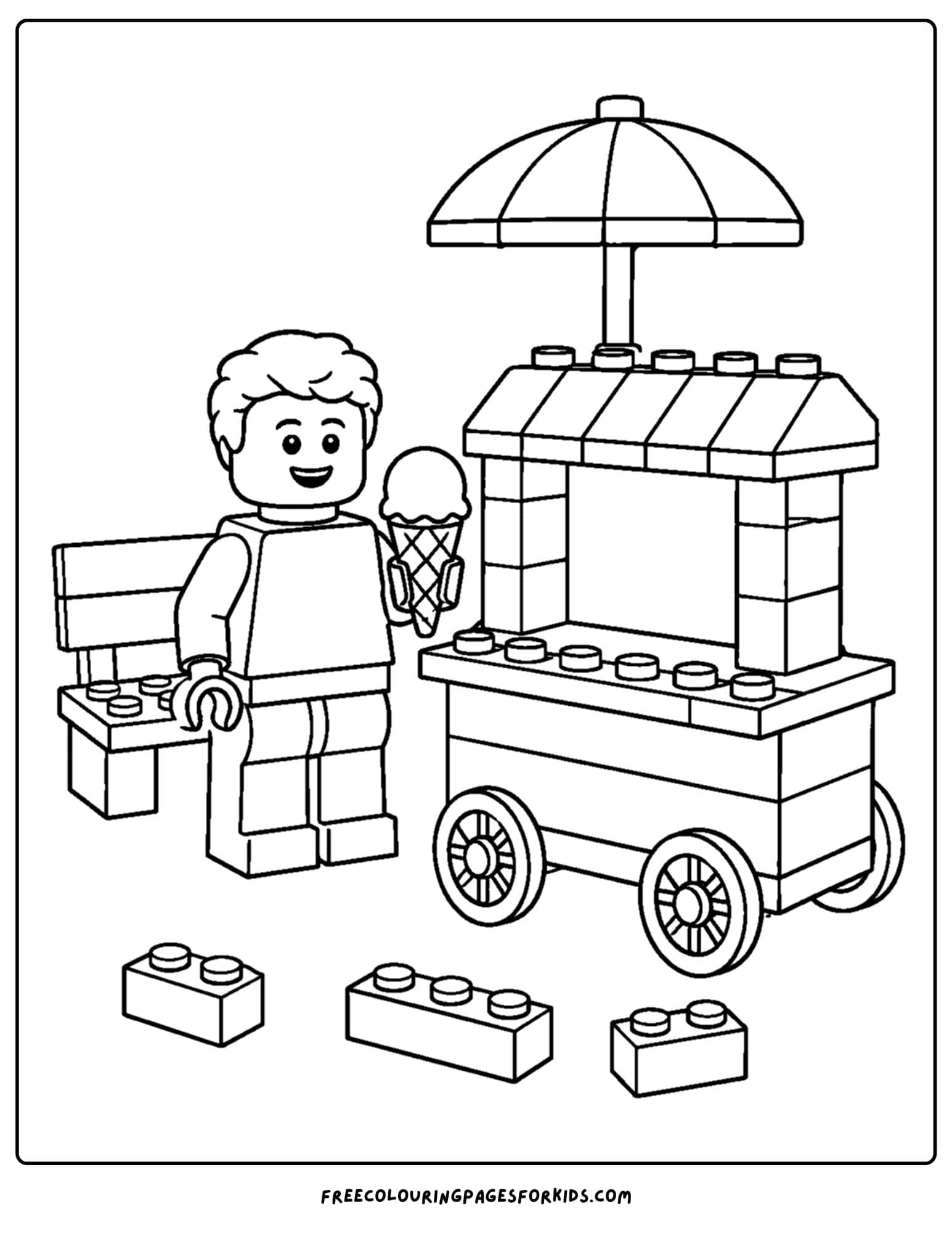 a lego coloring page of an ice cream cart