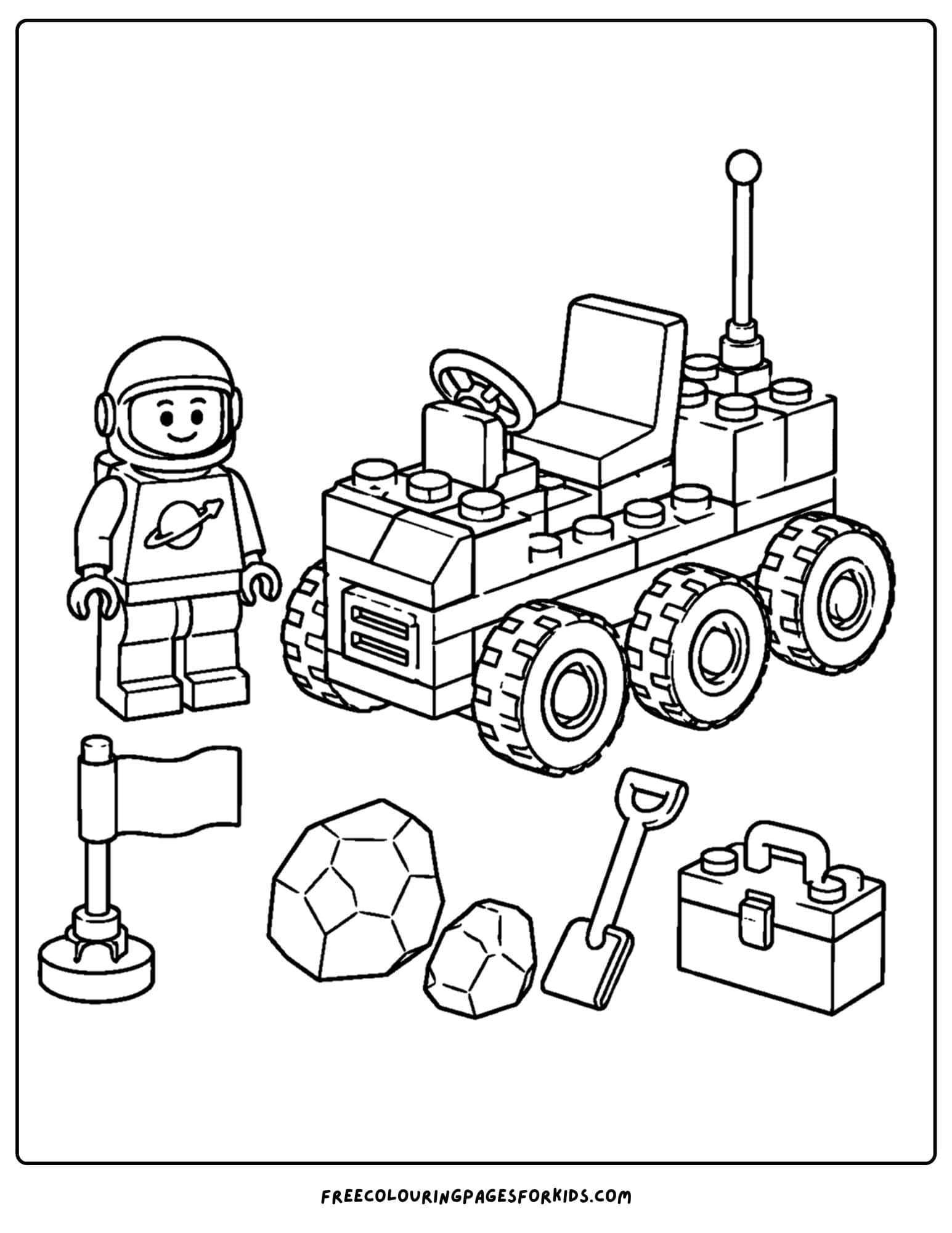 a lego coloring page of a moon rover