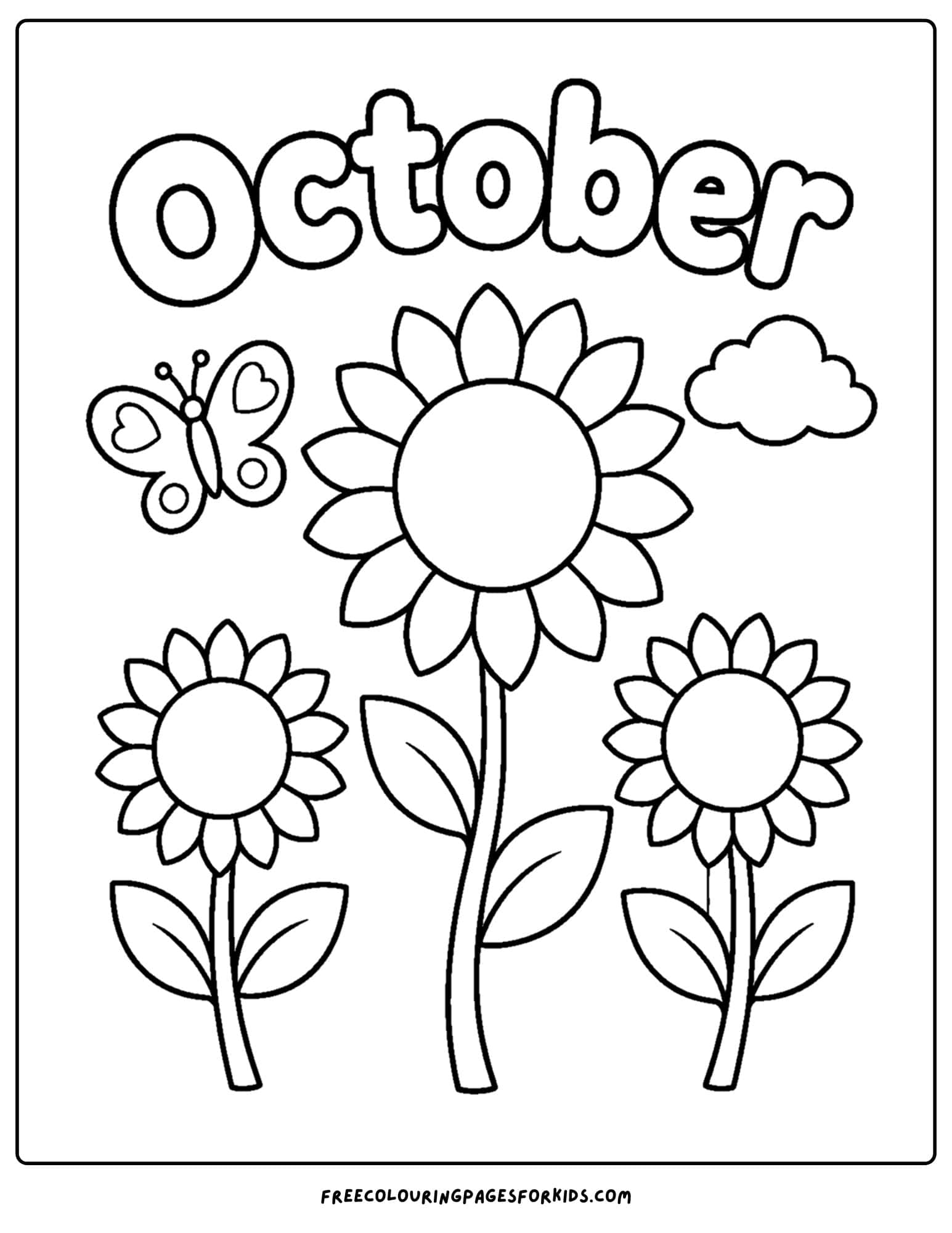 an october themed coloring page showing a sunflower garden