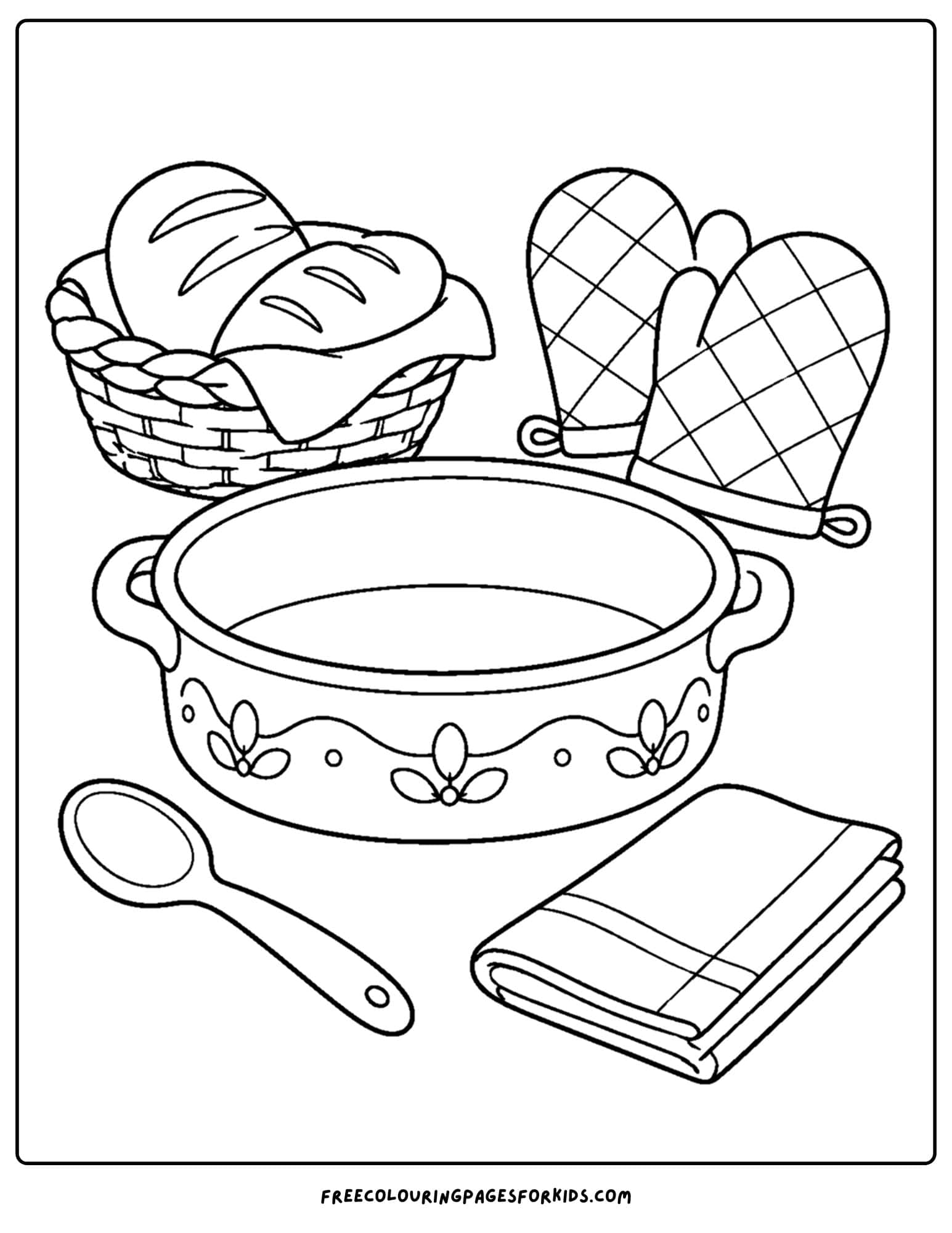 a pottery coloring page showing a big baking dish